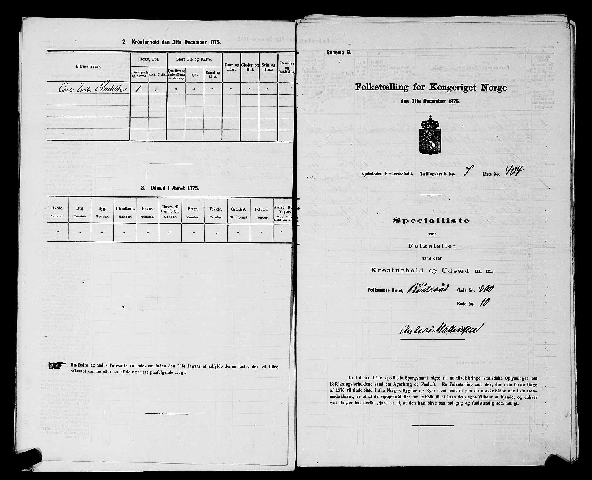 RA, 1875 census for 0101P Fredrikshald, 1875, p. 985