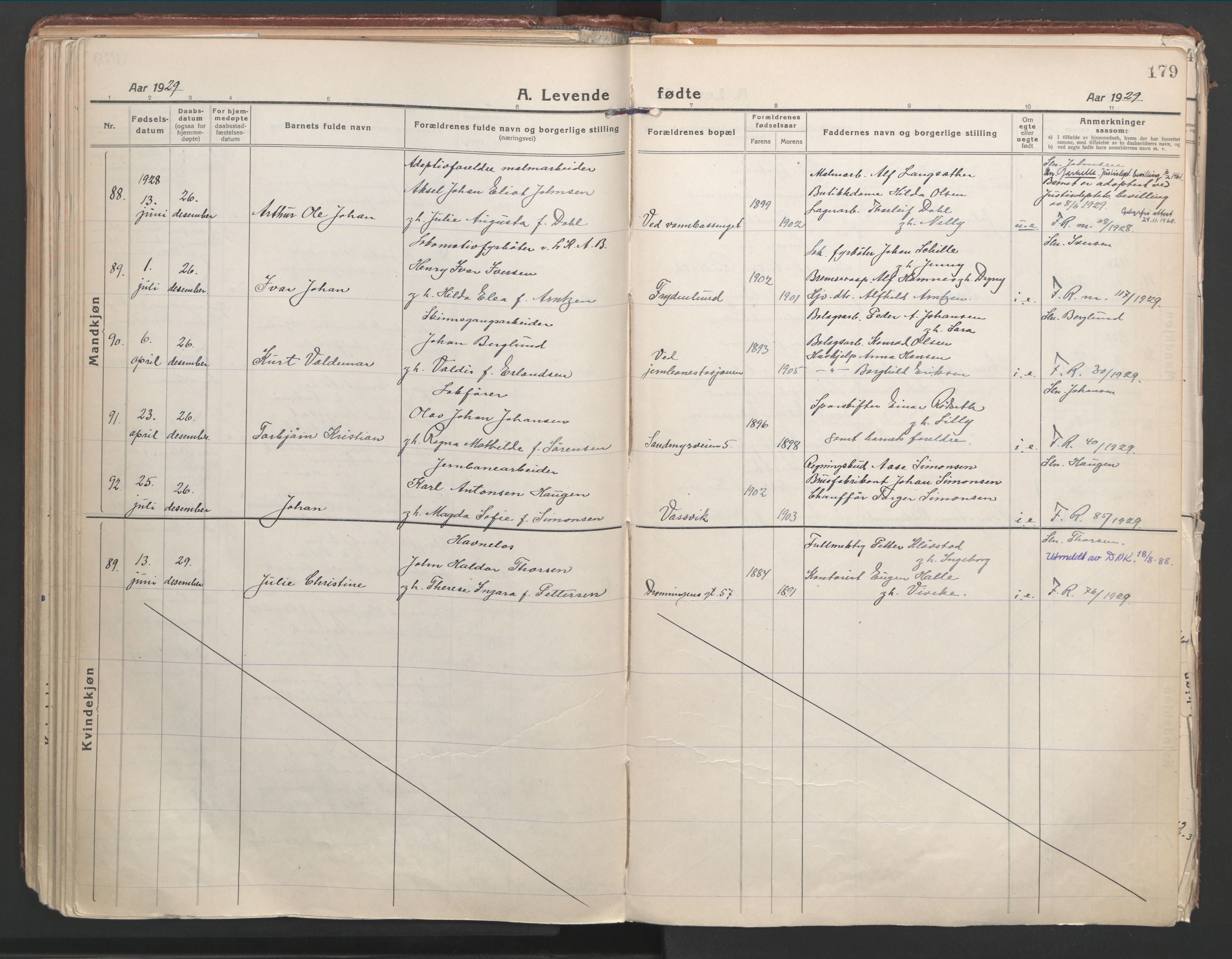 Ministerialprotokoller, klokkerbøker og fødselsregistre - Nordland, AV/SAT-A-1459/871/L1003: Parish register (official) no. 871A19, 1921-1930, p. 179