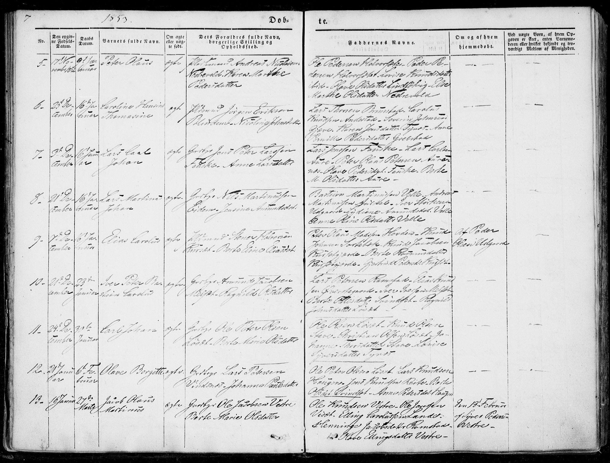 Ministerialprotokoller, klokkerbøker og fødselsregistre - Møre og Romsdal, SAT/A-1454/522/L0313: Parish register (official) no. 522A08, 1852-1862, p. 7