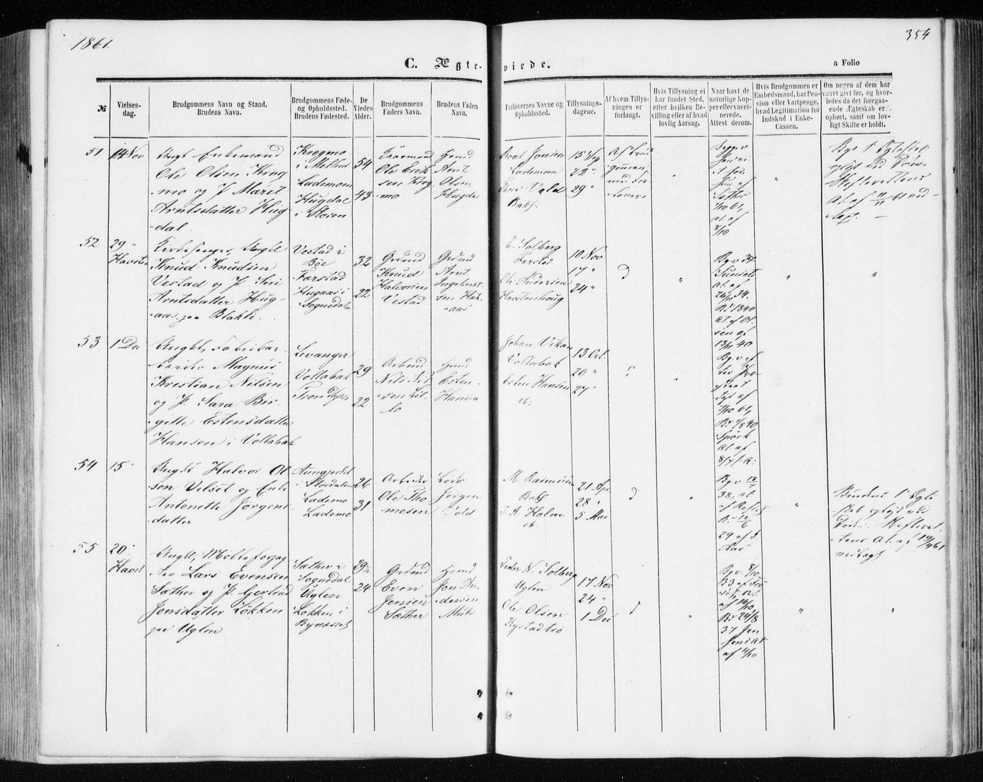 Ministerialprotokoller, klokkerbøker og fødselsregistre - Sør-Trøndelag, SAT/A-1456/606/L0292: Parish register (official) no. 606A07, 1856-1865, p. 354