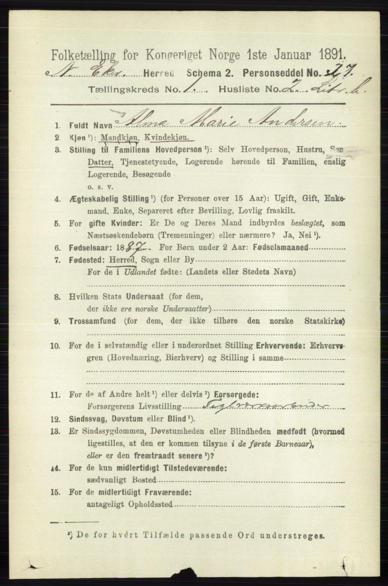 RA, 1891 census for 0625 Nedre Eiker, 1891, p. 437