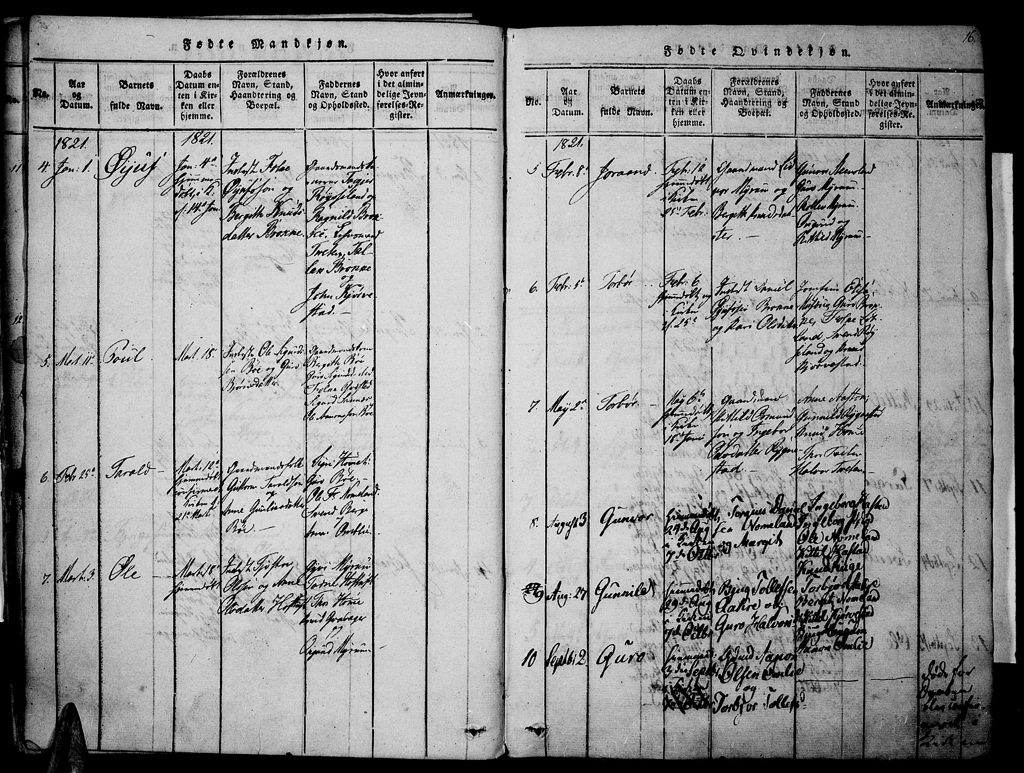 Valle sokneprestkontor, AV/SAK-1111-0044/F/Fa/Fac/L0005: Parish register (official) no. A 5 /1, 1816-1831, p. 16