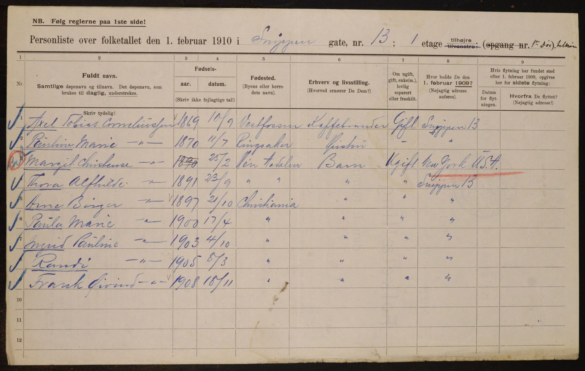 OBA, Municipal Census 1910 for Kristiania, 1910, p. 93495