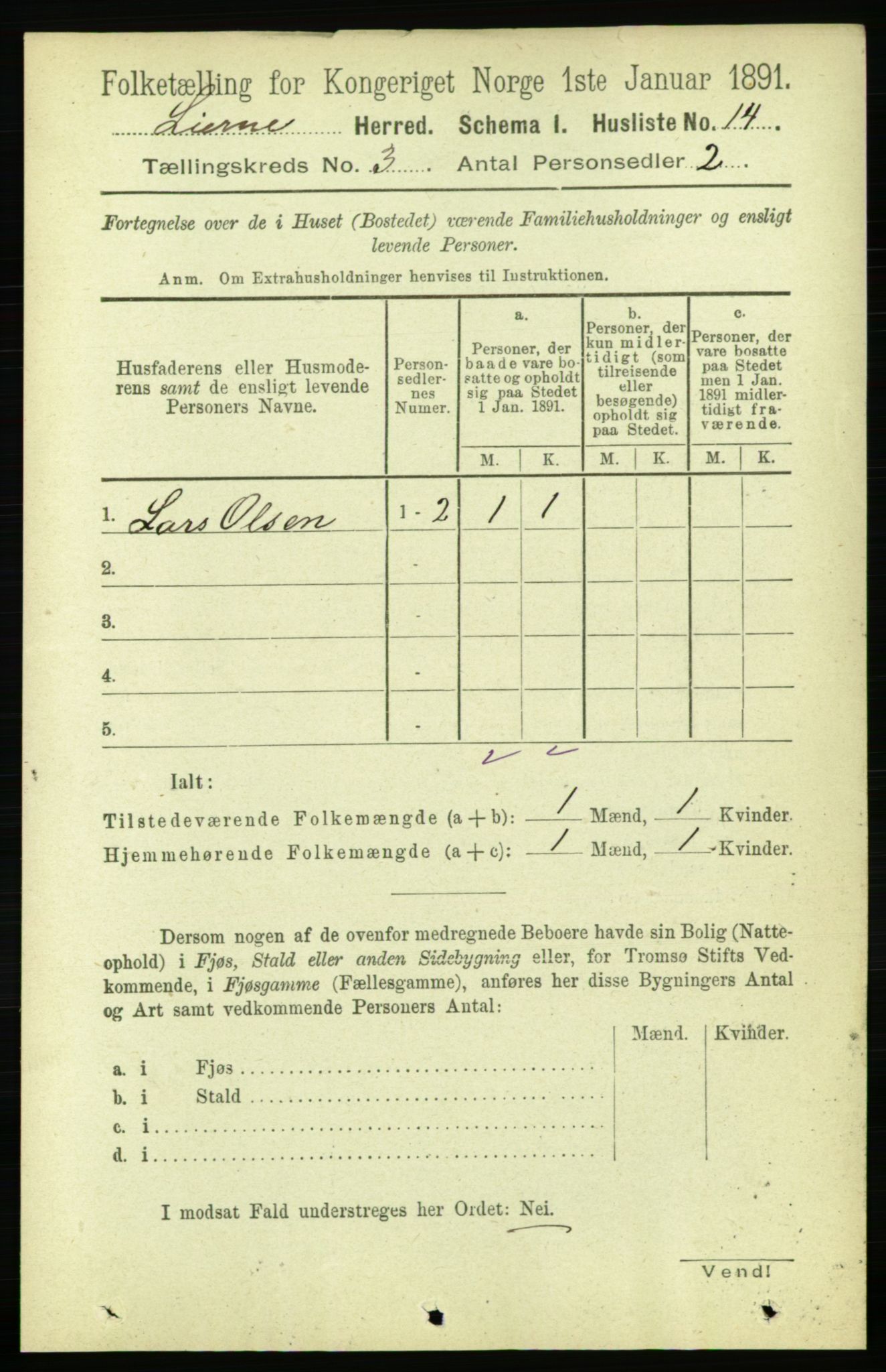 RA, 1891 census for 1737 Lierne, 1891, p. 777