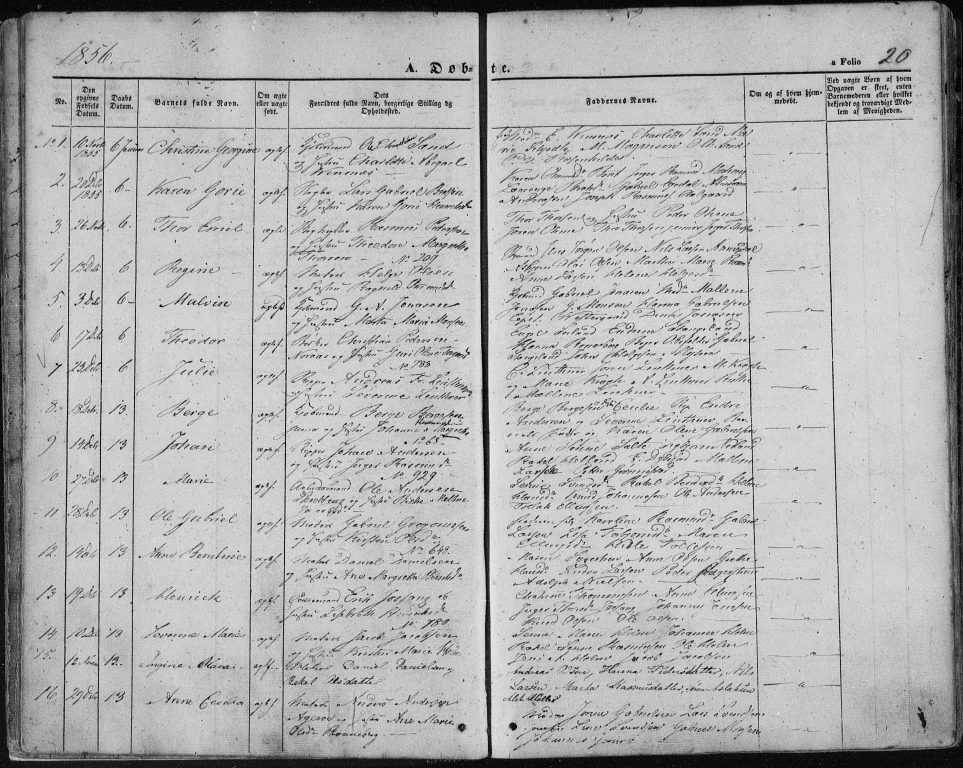 Domkirken sokneprestkontor, SAST/A-101812/001/30/30BA/L0017: Parish register (official) no. A 16, 1855-1867, p. 20