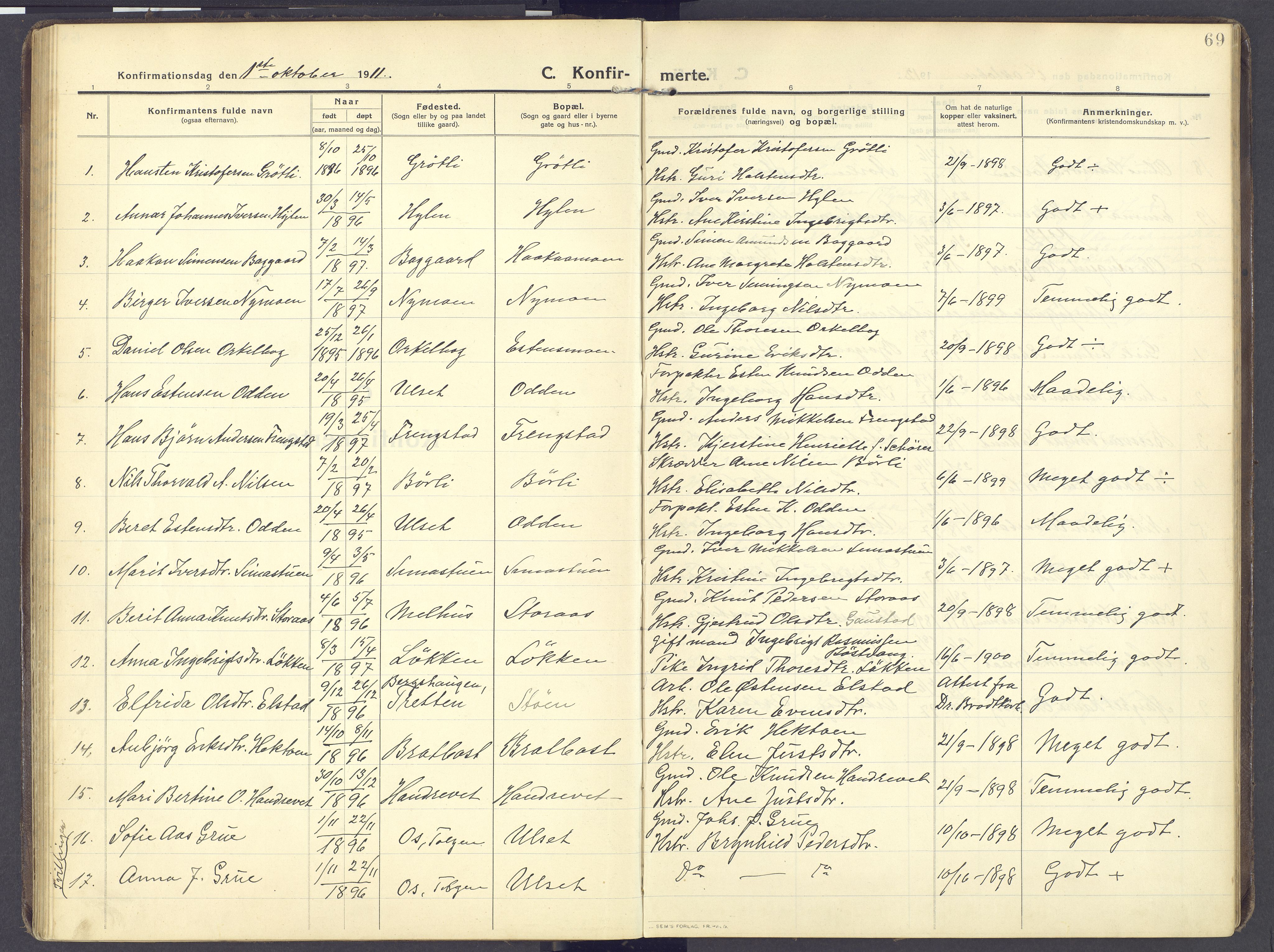 Kvikne prestekontor, AV/SAH-PREST-064/H/Ha/Haa/L0009: Parish register (official) no. 9, 1911-1942, p. 69