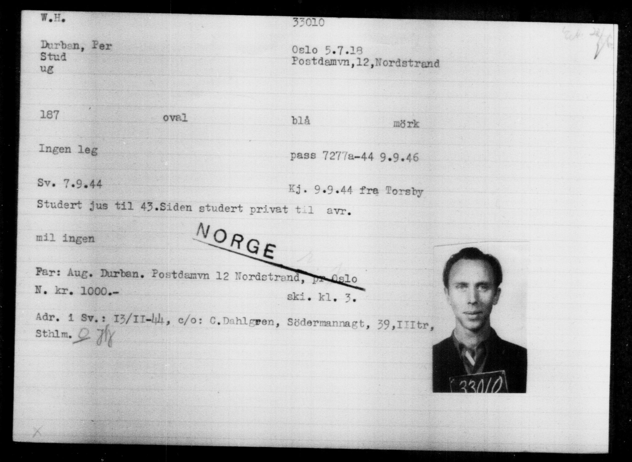 Utenriksstasjonene, Legasjonen i Stockholm, Flyktningkontoret, AV/RA-S-6753/V/Va/L0013: Kjesäterkartoteket, flyktninger med registreringsnr. 31500-34731, 1940-1945, p. 1579