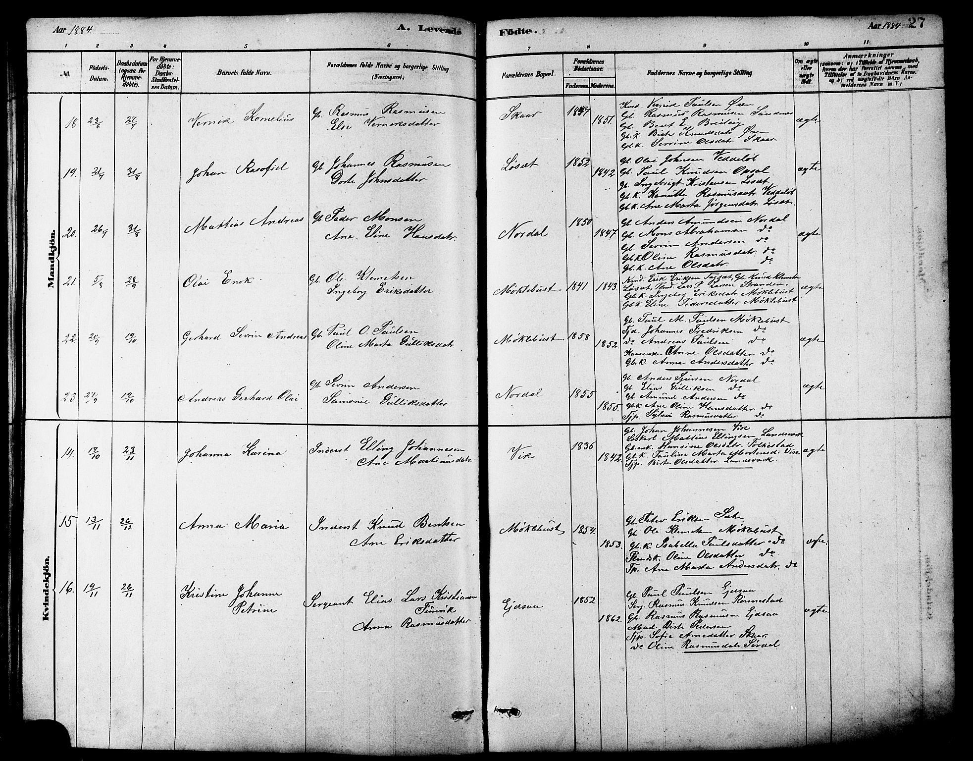 Ministerialprotokoller, klokkerbøker og fødselsregistre - Møre og Romsdal, AV/SAT-A-1454/502/L0027: Parish register (copy) no. 502C01, 1878-1908, p. 27