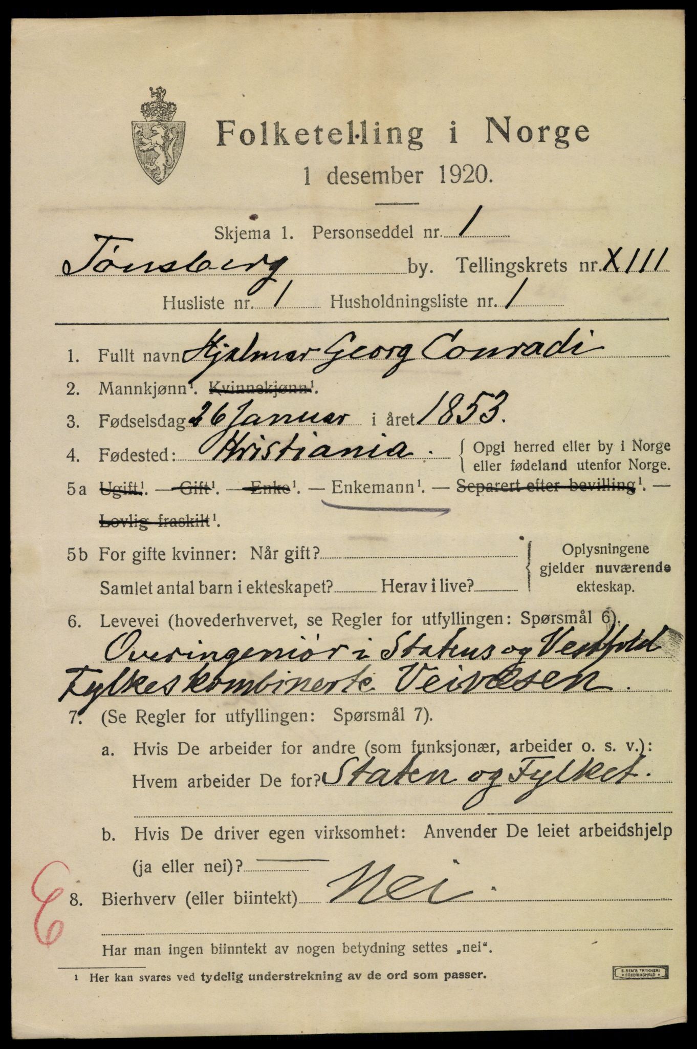 SAKO, 1920 census for Tønsberg, 1920, p. 21249