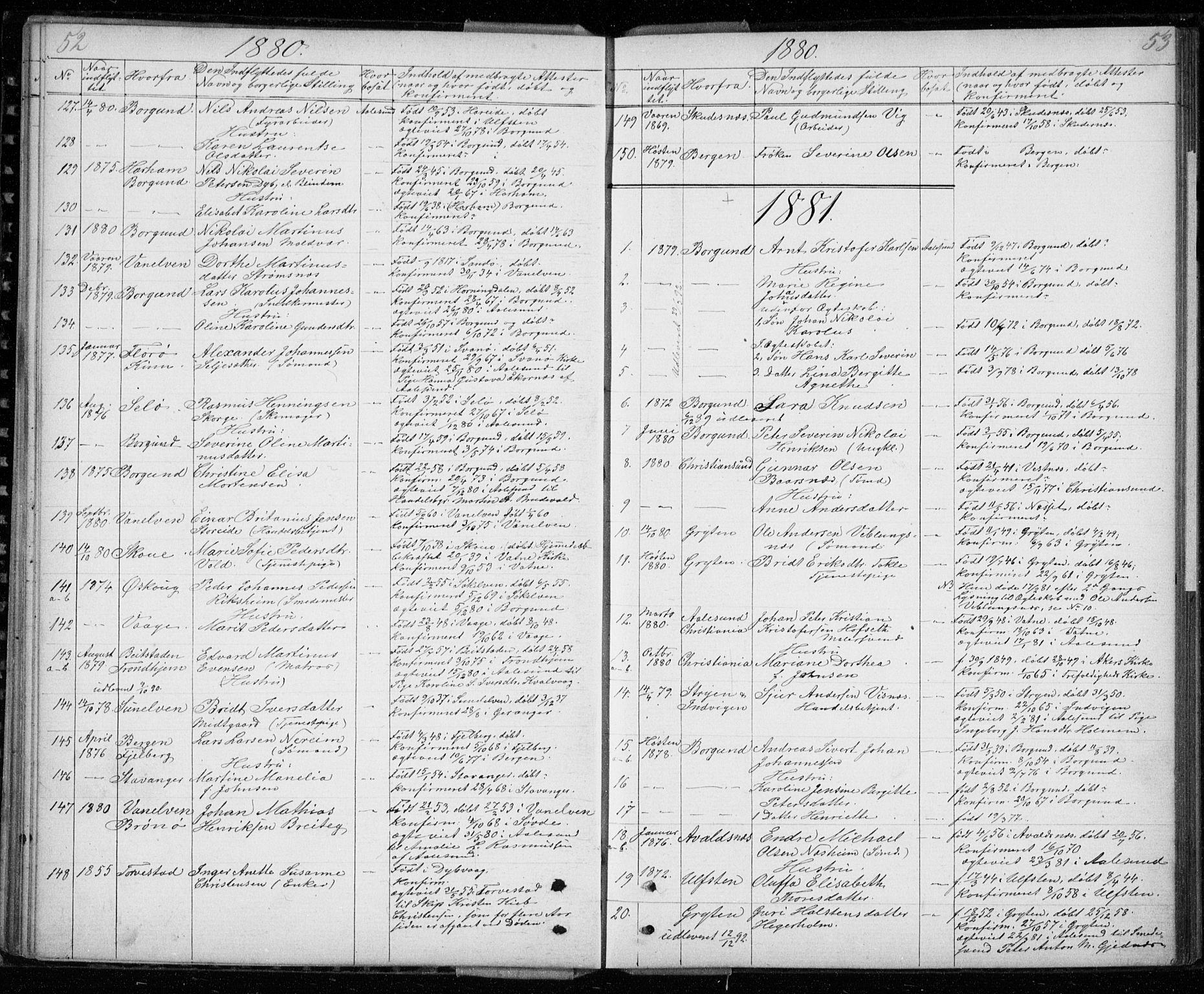 Ministerialprotokoller, klokkerbøker og fødselsregistre - Møre og Romsdal, AV/SAT-A-1454/529/L0481: Parish register (copy) no. 529C18, 1873-1898, p. 52-53