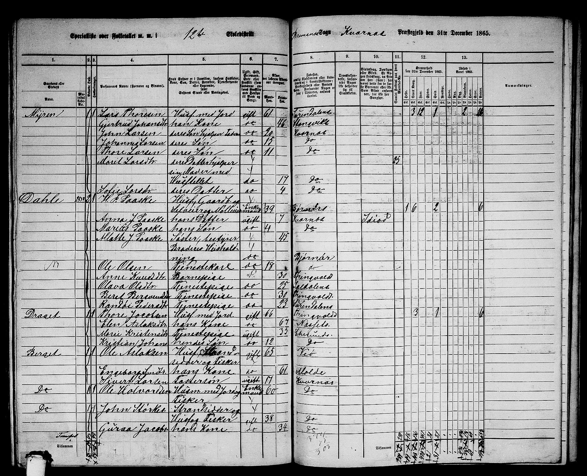 RA, 1865 census for Kvernes, 1865, p. 225