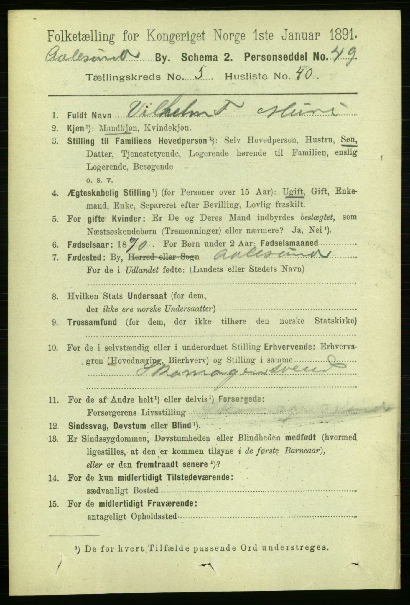 RA, 1891 census for 1501 Ålesund, 1891, p. 4344