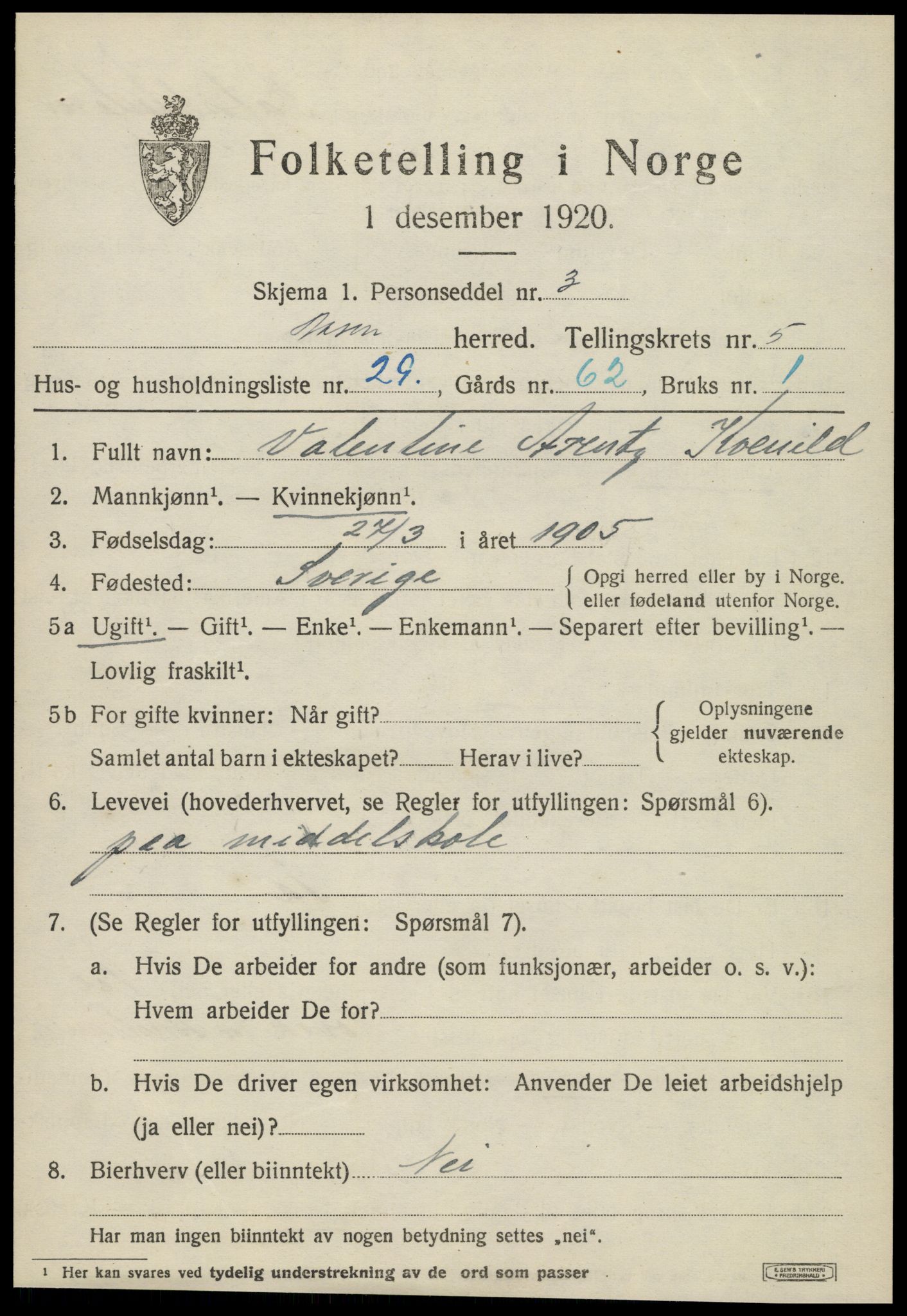 SAT, 1920 census for Åsen, 1920, p. 4322