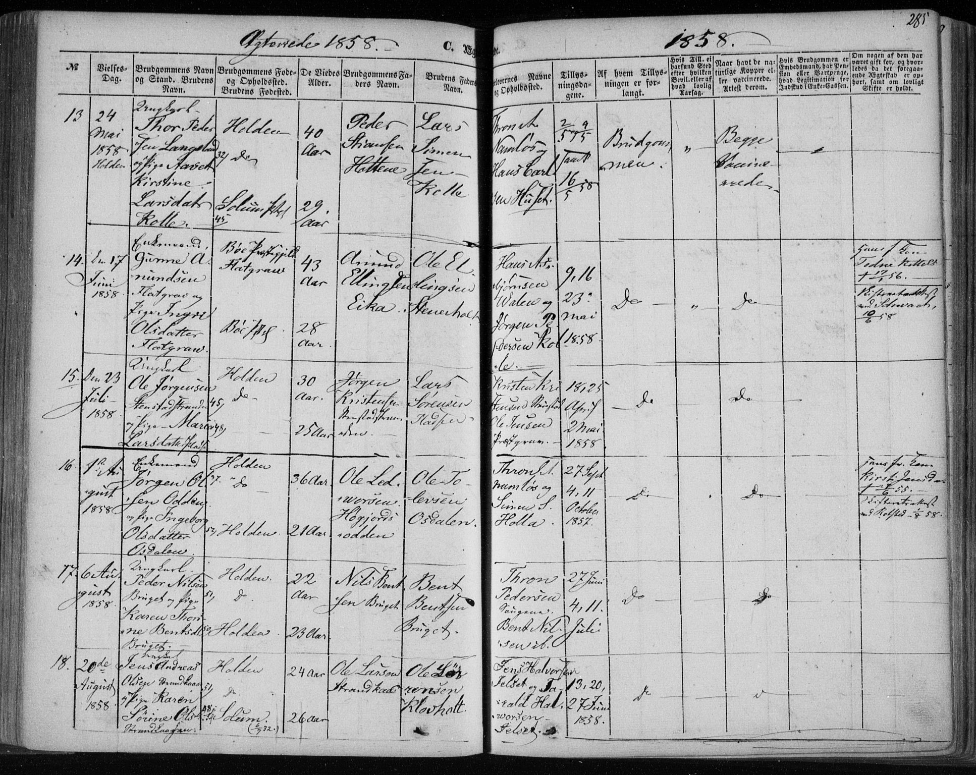 Holla kirkebøker, AV/SAKO-A-272/F/Fa/L0005: Parish register (official) no. 5, 1849-1860, p. 285