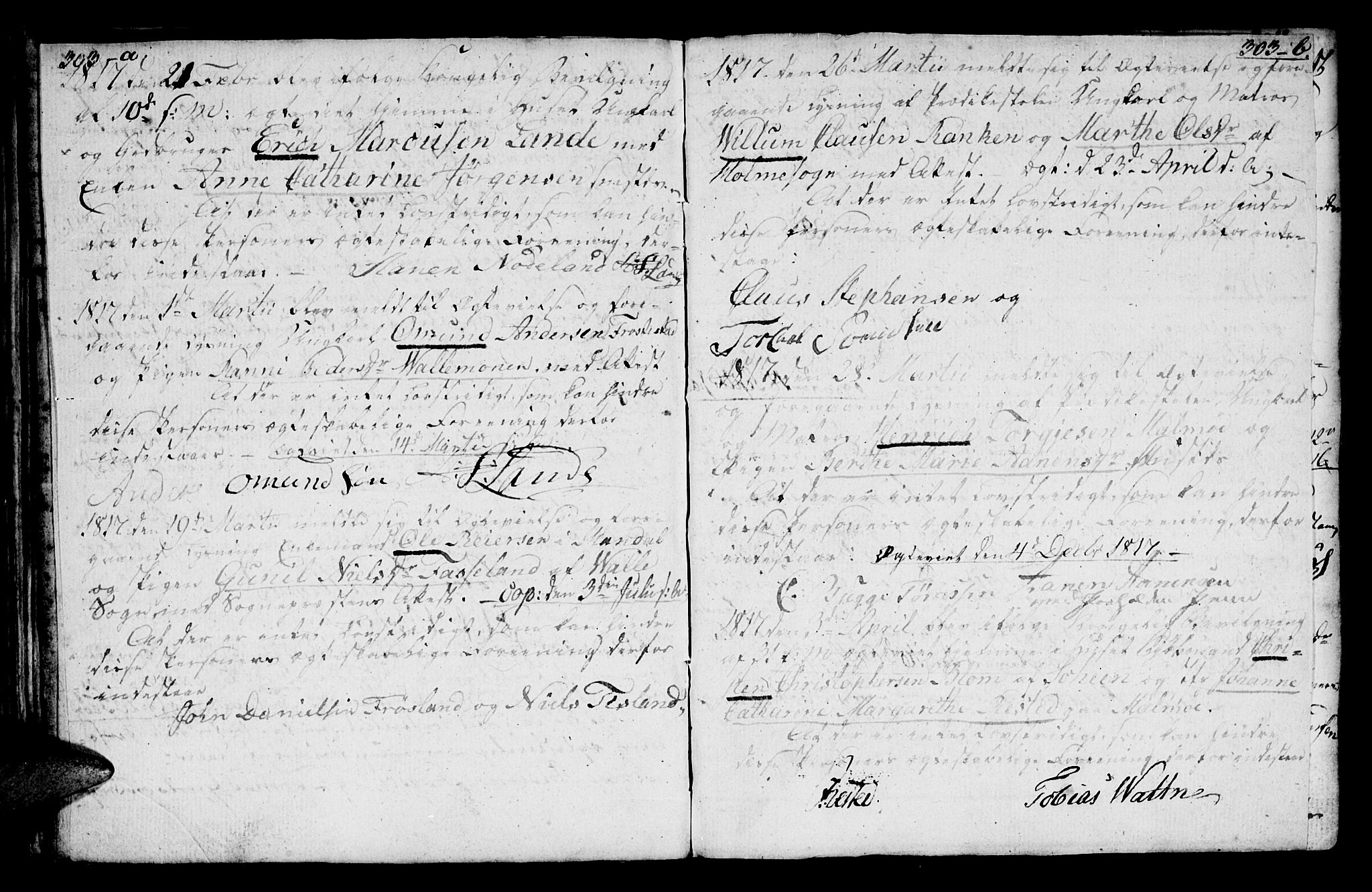 Mandal sokneprestkontor, AV/SAK-1111-0030/F/Fa/Faa/L0007: Parish register (official) no. A 7, 1783-1818, p. 303-304