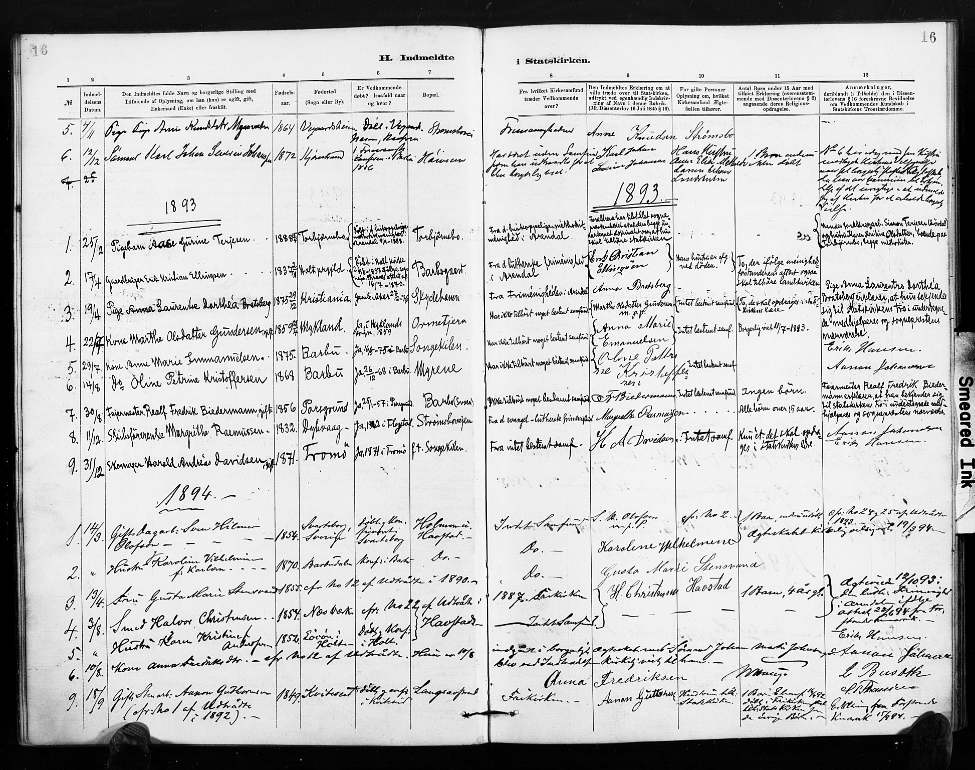 Barbu sokneprestkontor, SAK/1111-0003/F/Fa/L0004: Parish register (official) no. A 4, 1883-1909, p. 16