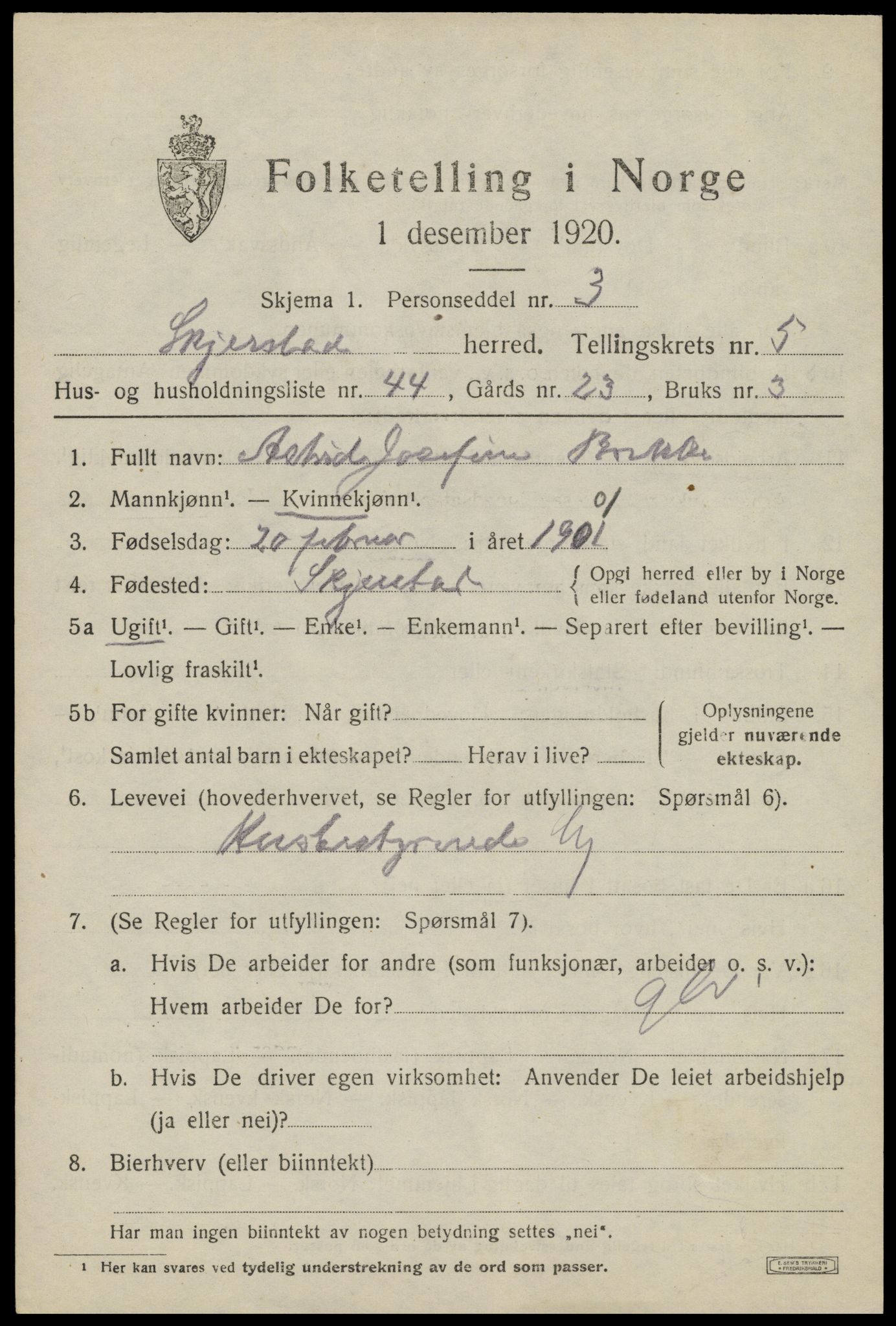 SAT, 1920 census for Skjerstad, 1920, p. 2137