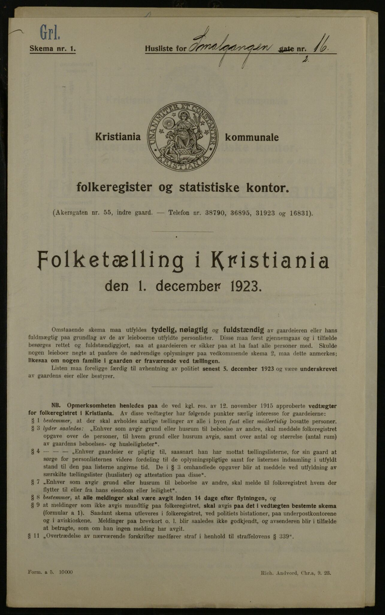 OBA, Municipal Census 1923 for Kristiania, 1923, p. 107194