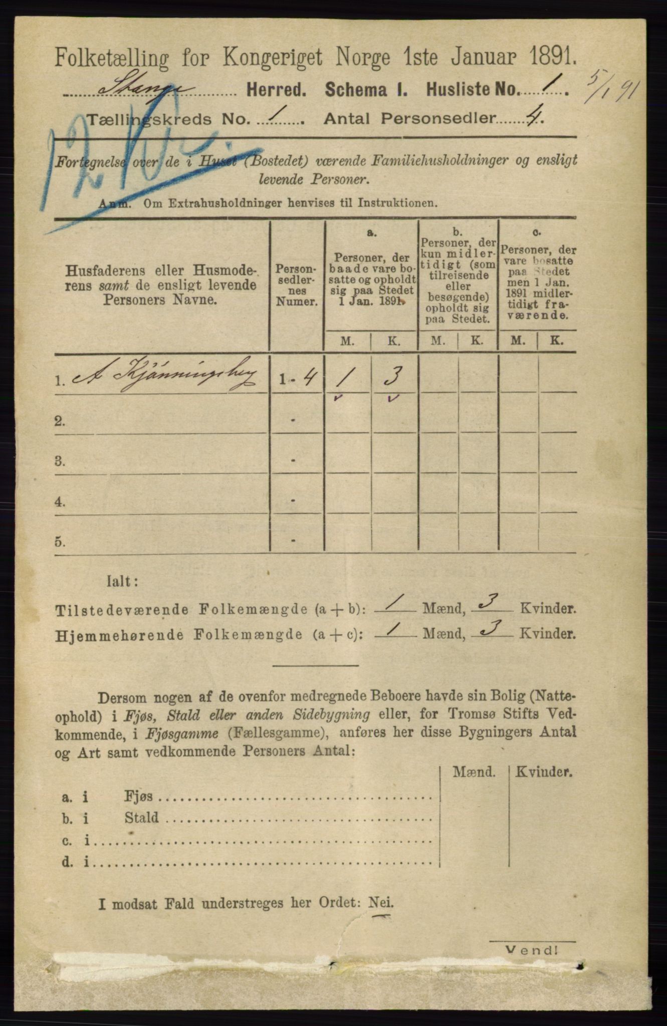 RA, 1891 census for 0417 Stange, 1891, p. 45