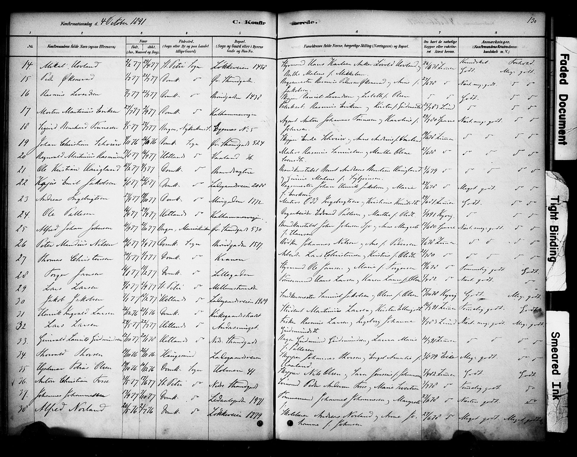 Domkirken sokneprestkontor, AV/SAST-A-101812/001/30/30BA/L0028: Parish register (official) no. A 27, 1878-1896, p. 130