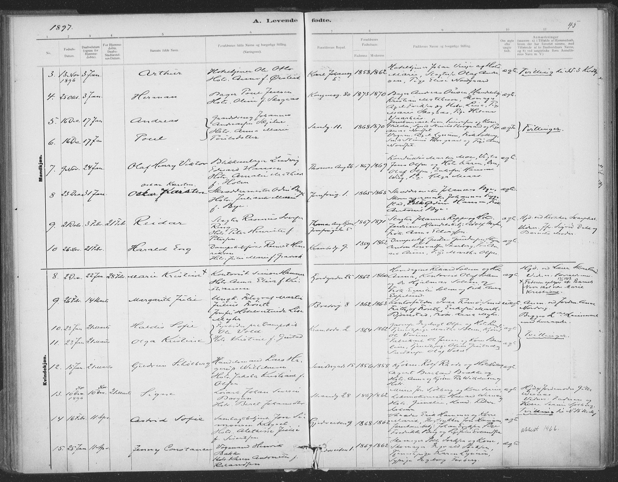Ministerialprotokoller, klokkerbøker og fødselsregistre - Sør-Trøndelag, AV/SAT-A-1456/602/L0122: Parish register (official) no. 602A20, 1892-1908, p. 45