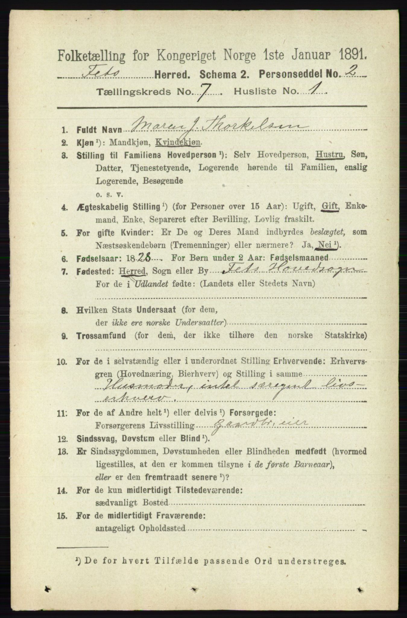 RA, 1891 census for 0227 Fet, 1891, p. 2444