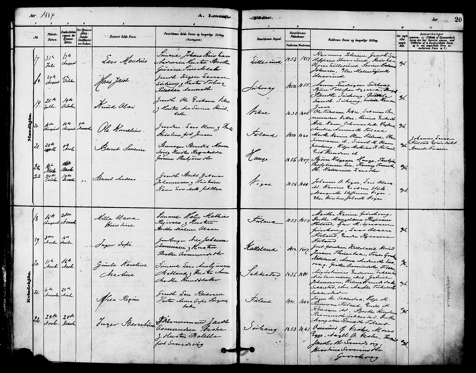 Haugesund sokneprestkontor, AV/SAST-A -101863/H/Ha/Haa/L0002: Parish register (official) no. A 2, 1878-1886, p. 20