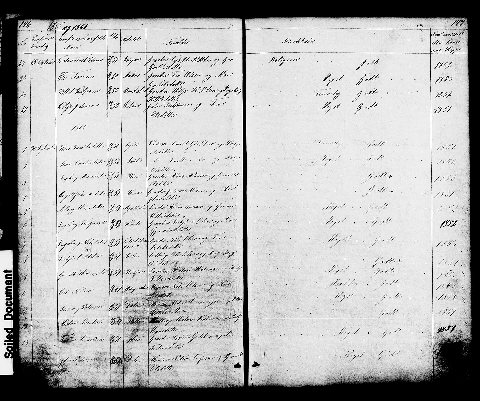 Hjartdal kirkebøker, SAKO/A-270/G/Gc/L0002: Parish register (copy) no. III 2, 1854-1890, p. 146-147