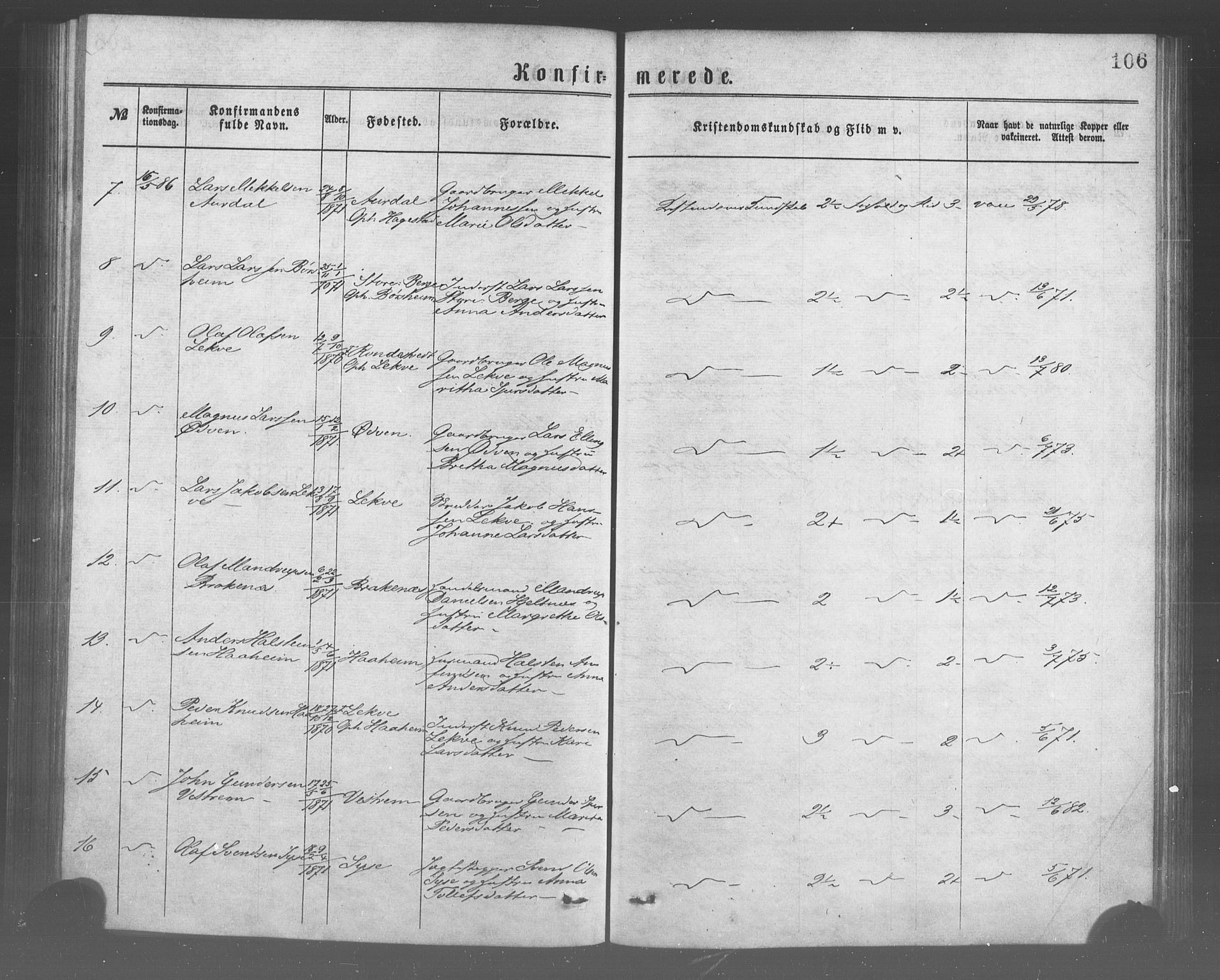 Ulvik sokneprestembete, AV/SAB-A-78801/H/Haa: Parish register (official) no. A 17, 1873-1891, p. 106