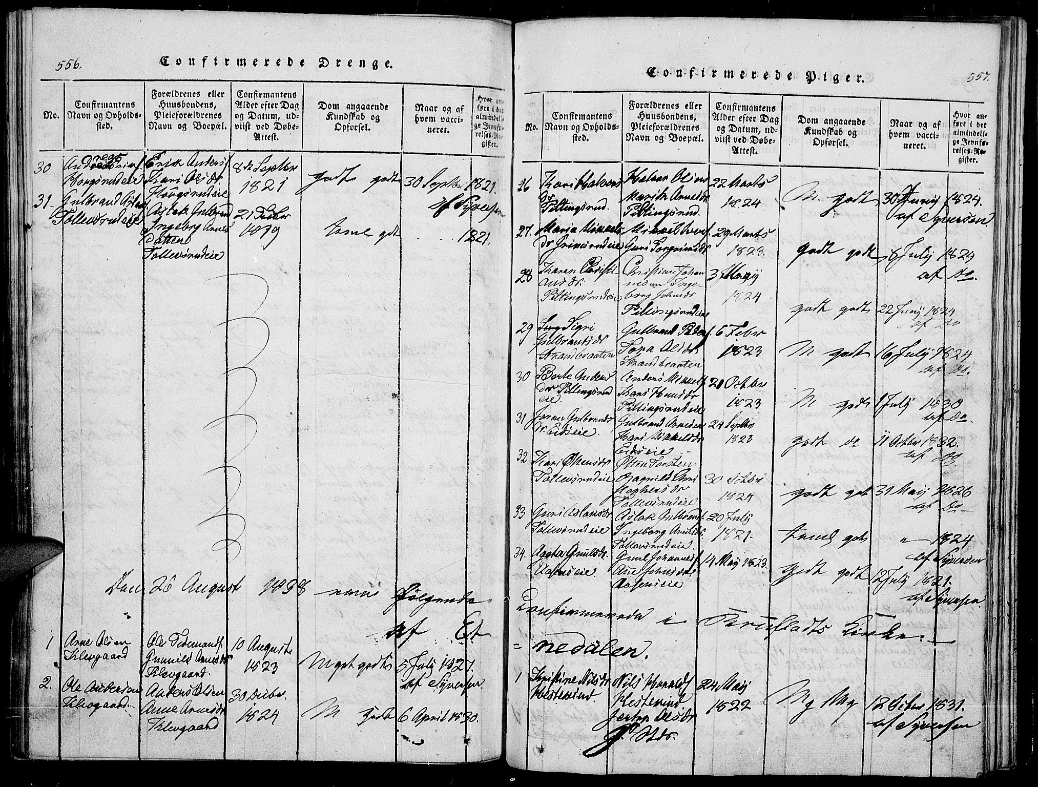 Sør-Aurdal prestekontor, SAH/PREST-128/H/Ha/Haa/L0003: Parish register (official) no. 3, 1825-1840, p. 556-557