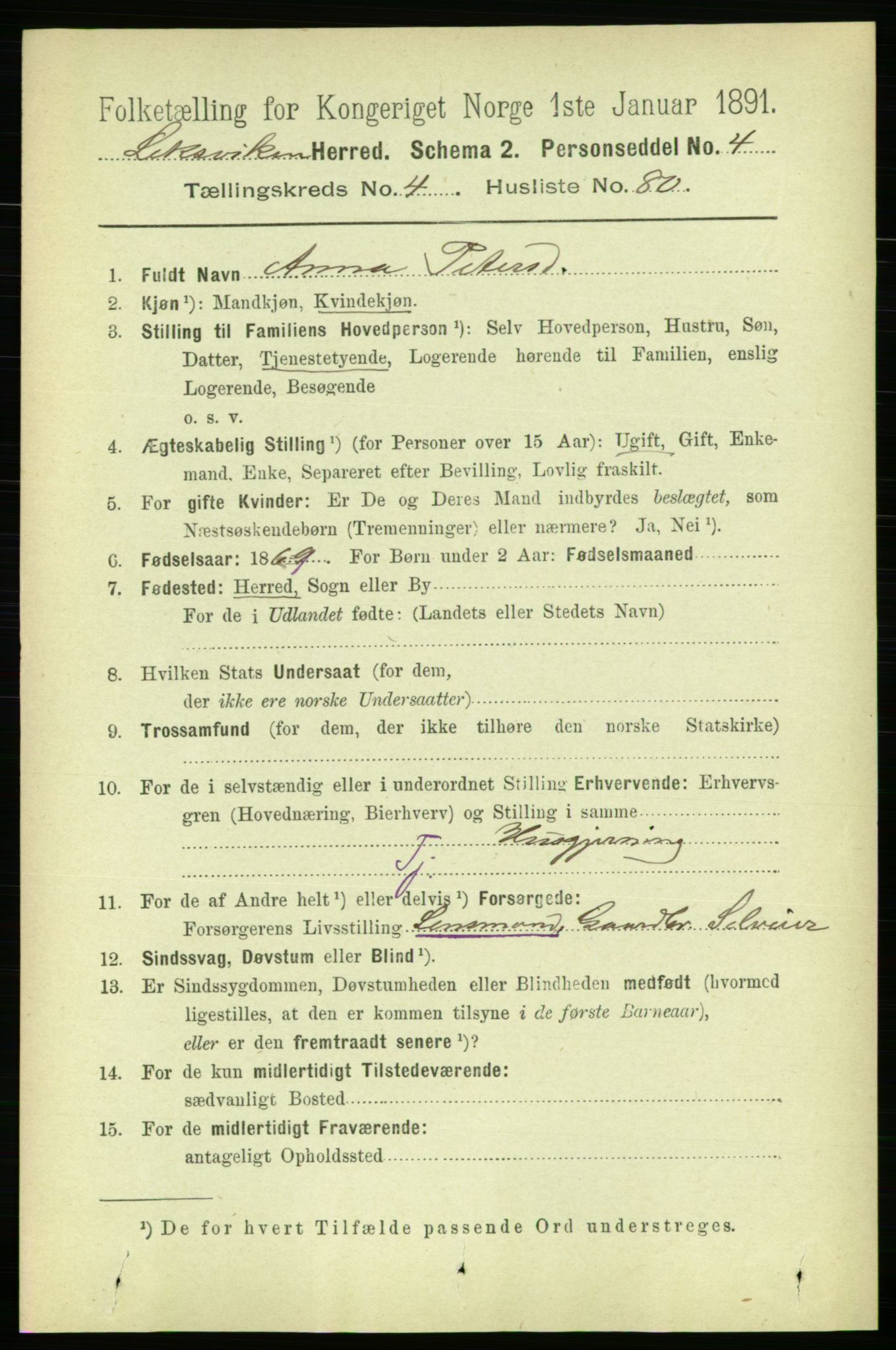 RA, 1891 census for 1718 Leksvik, 1891, p. 2446