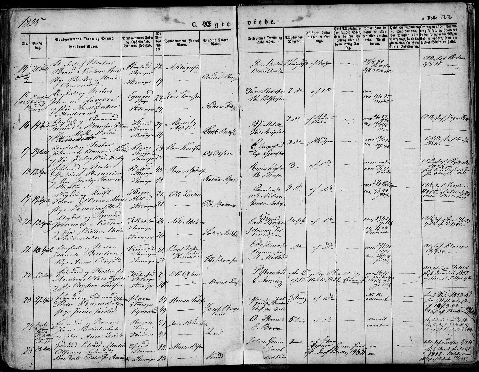 Domkirken sokneprestkontor, AV/SAST-A-101812/001/30/30BA/L0015: Parish register (official) no. A 14, 1842-1857, p. 122