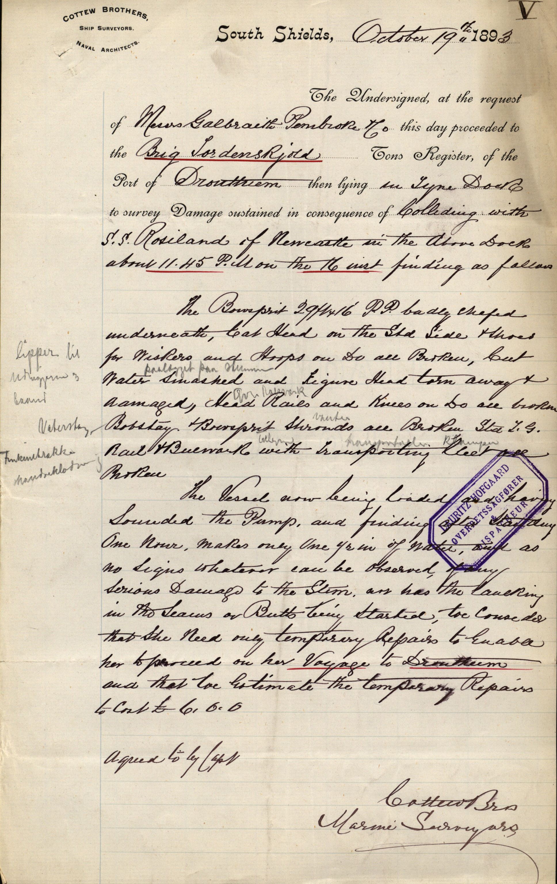 Pa 63 - Østlandske skibsassuranceforening, VEMU/A-1079/G/Ga/L0030/0003: Havaridokumenter / Rex, Salus, Schweigaard, Seladon, Titania, Tordenskjold av Trondhjem, 1893, p. 83