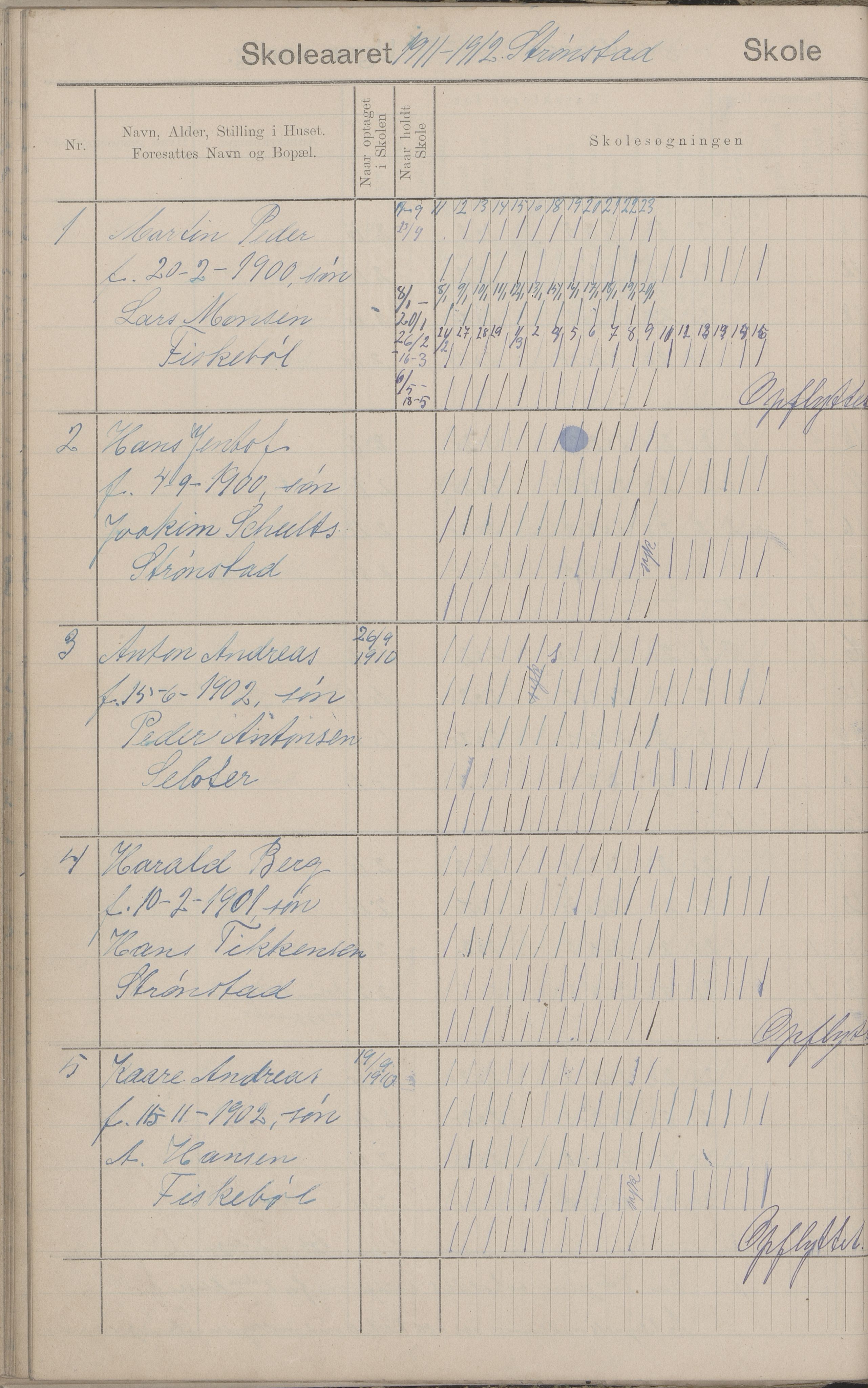 Hadsel kommune. Strønstad skolekrets, AIN/K-18660.510.13/G/L0001: Skoleprotokoll for Strønstad skole - Seloter, 1905-1914