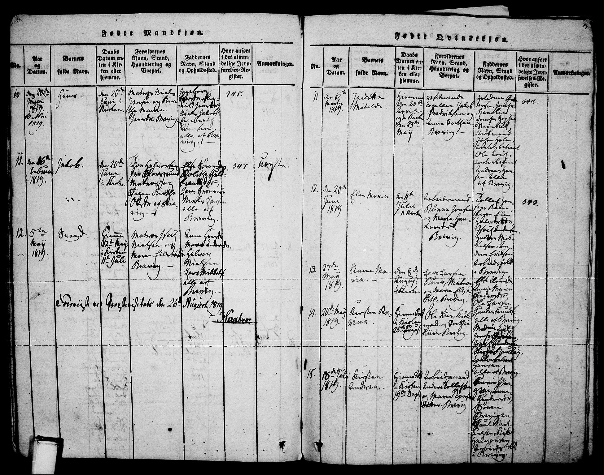 Brevik kirkebøker, SAKO/A-255/F/Fa/L0004: Parish register (official) no. 4, 1814-1846, p. 19