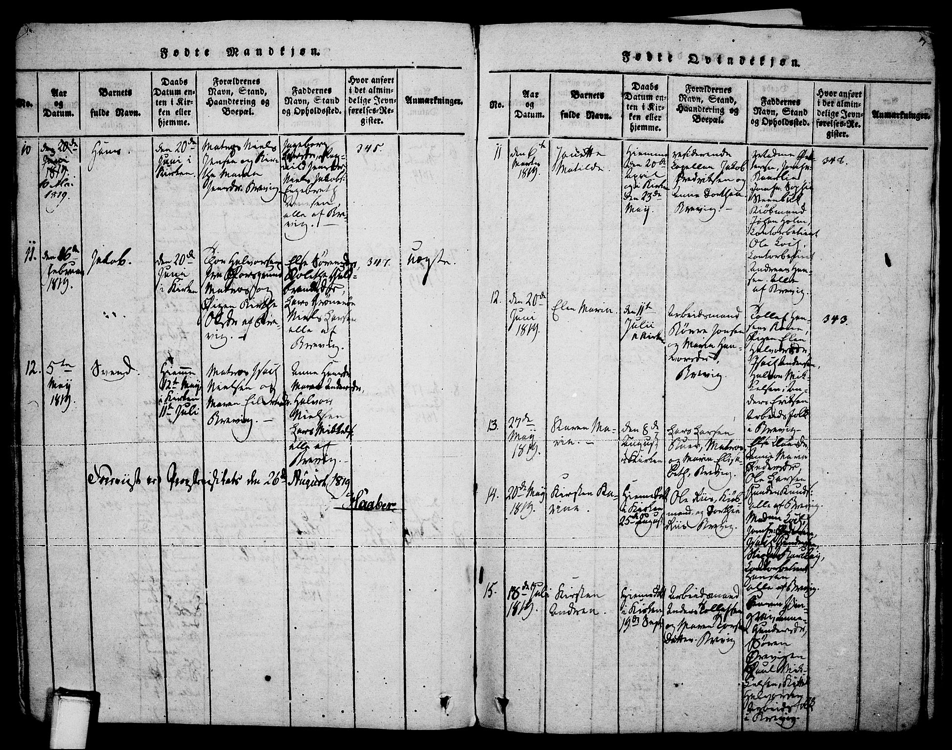 Brevik kirkebøker, AV/SAKO-A-255/F/Fa/L0004: Parish register (official) no. 4, 1814-1846, p. 19