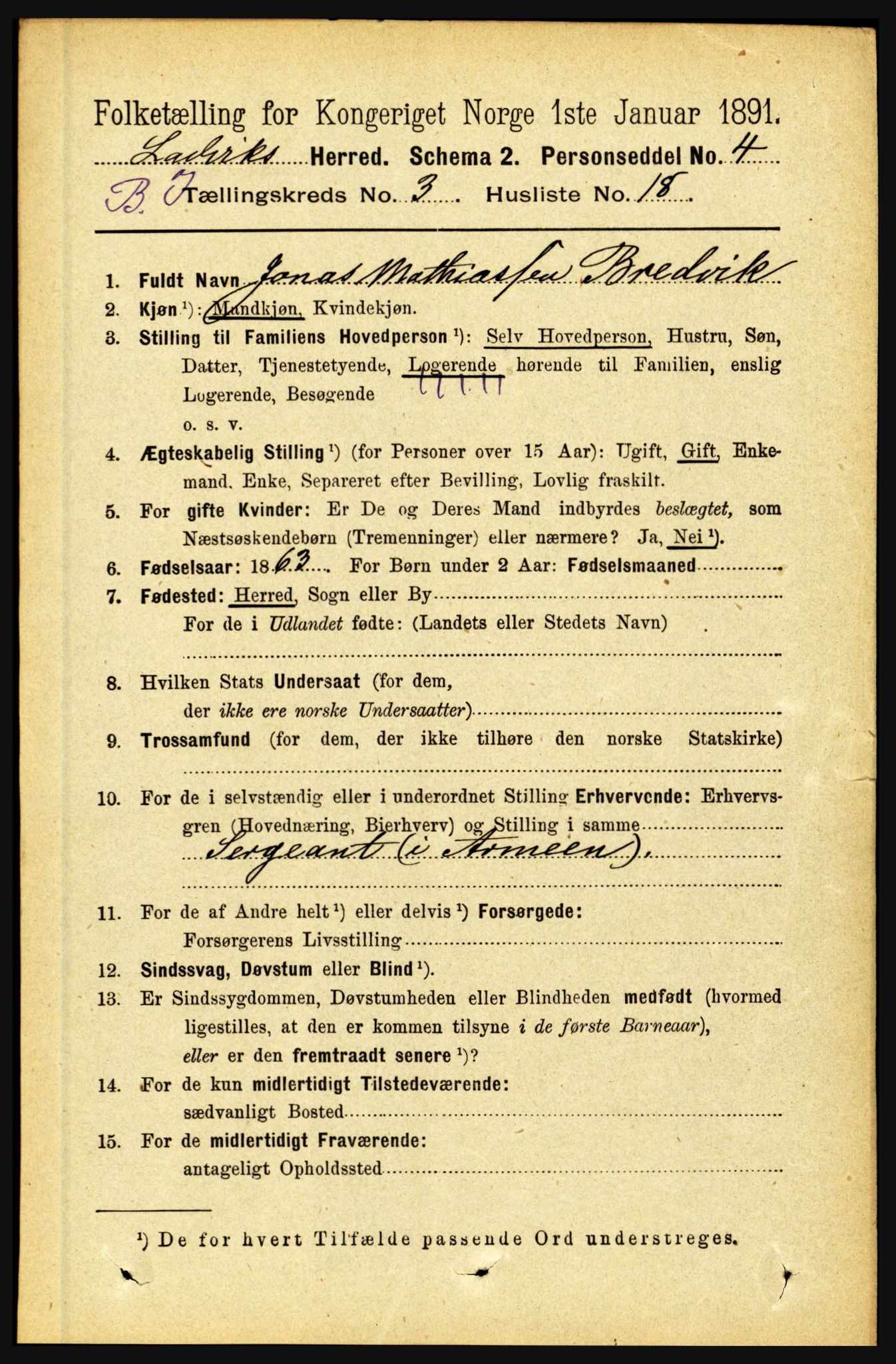 RA, 1891 census for 1415 Lavik og Brekke, 1891, p. 616