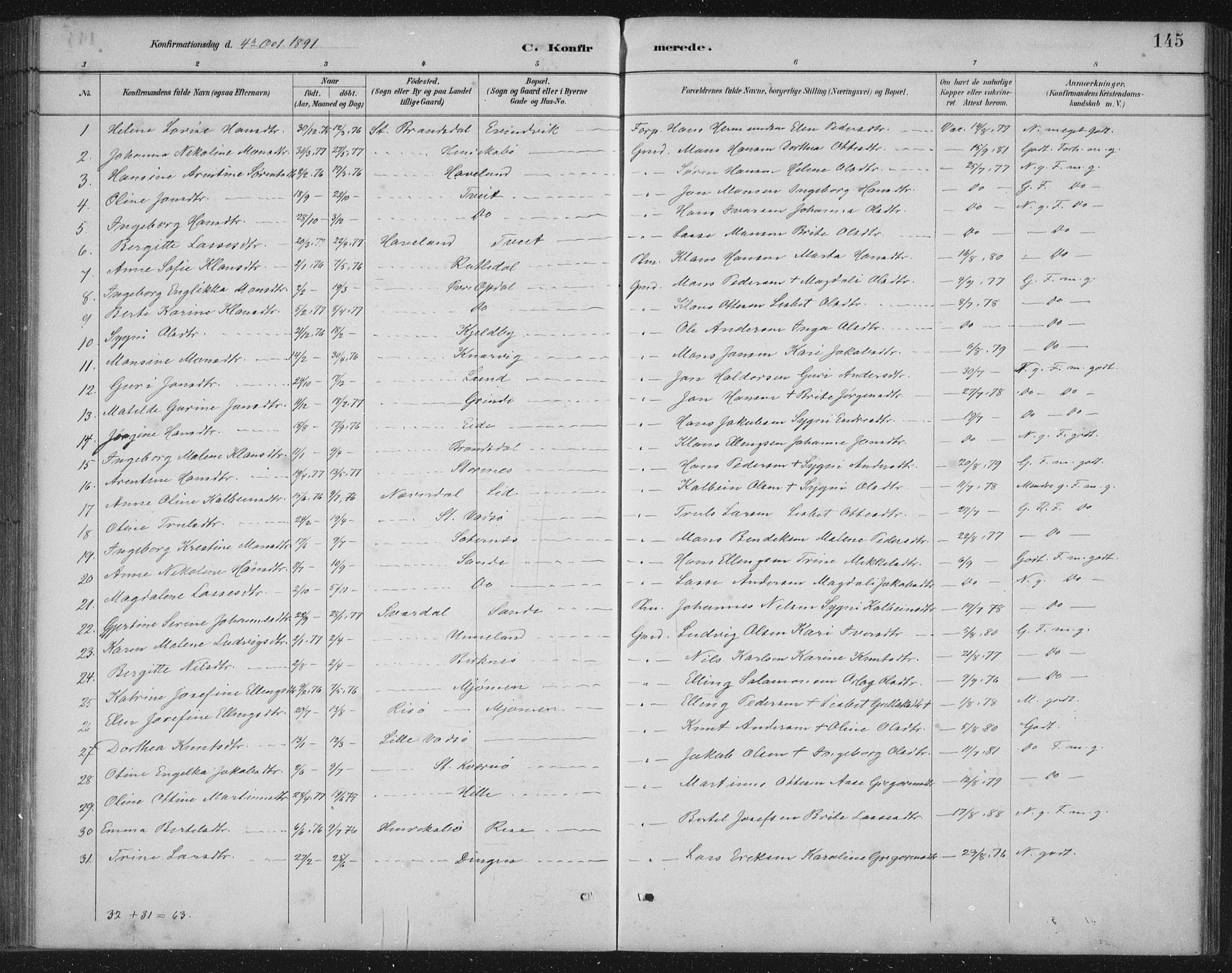 Gulen sokneprestembete, SAB/A-80201/H/Hab/Habb/L0003: Parish register (copy) no. B 3, 1884-1907, p. 145