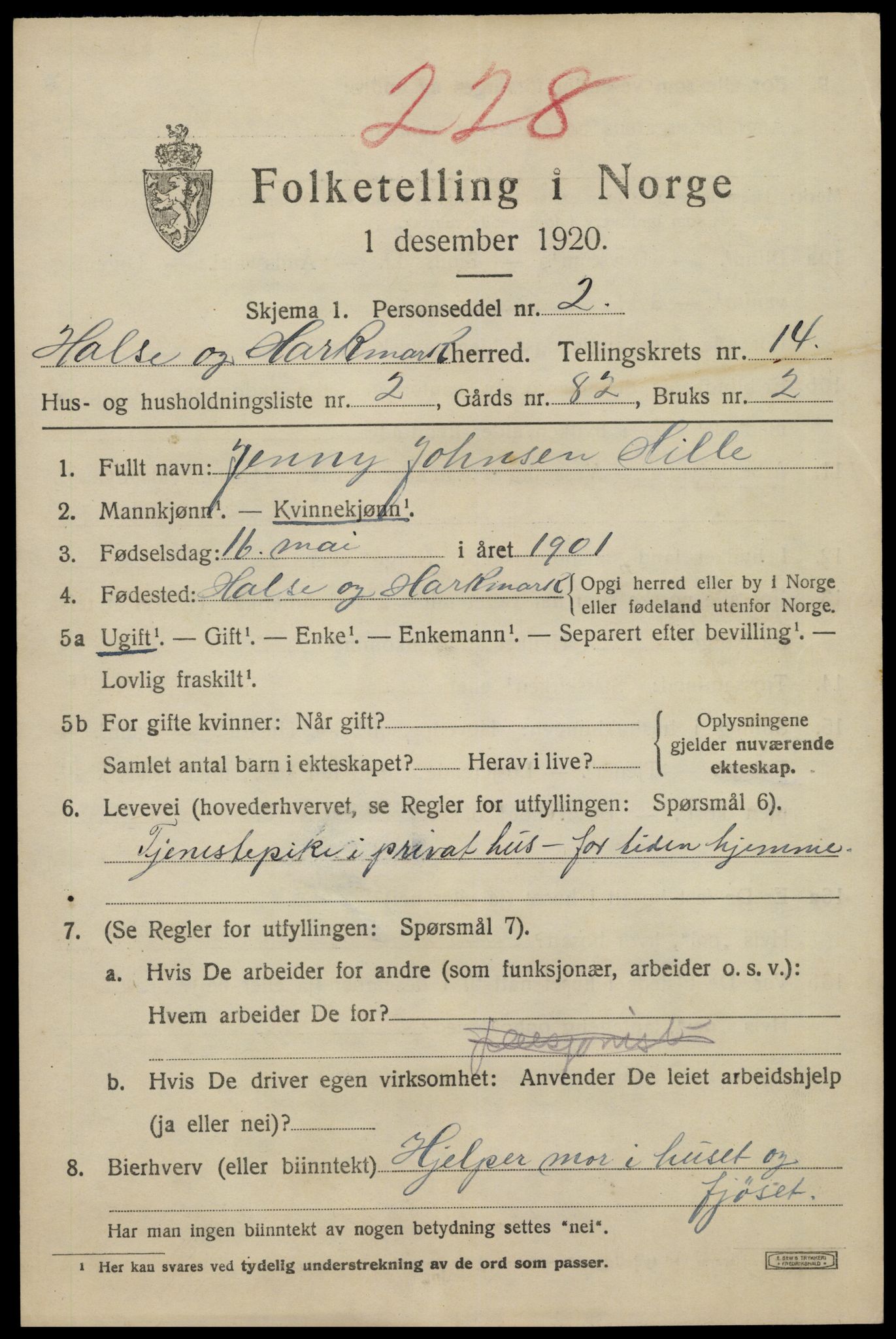 SAK, 1920 census for Halse og Harkmark, 1920, p. 7611