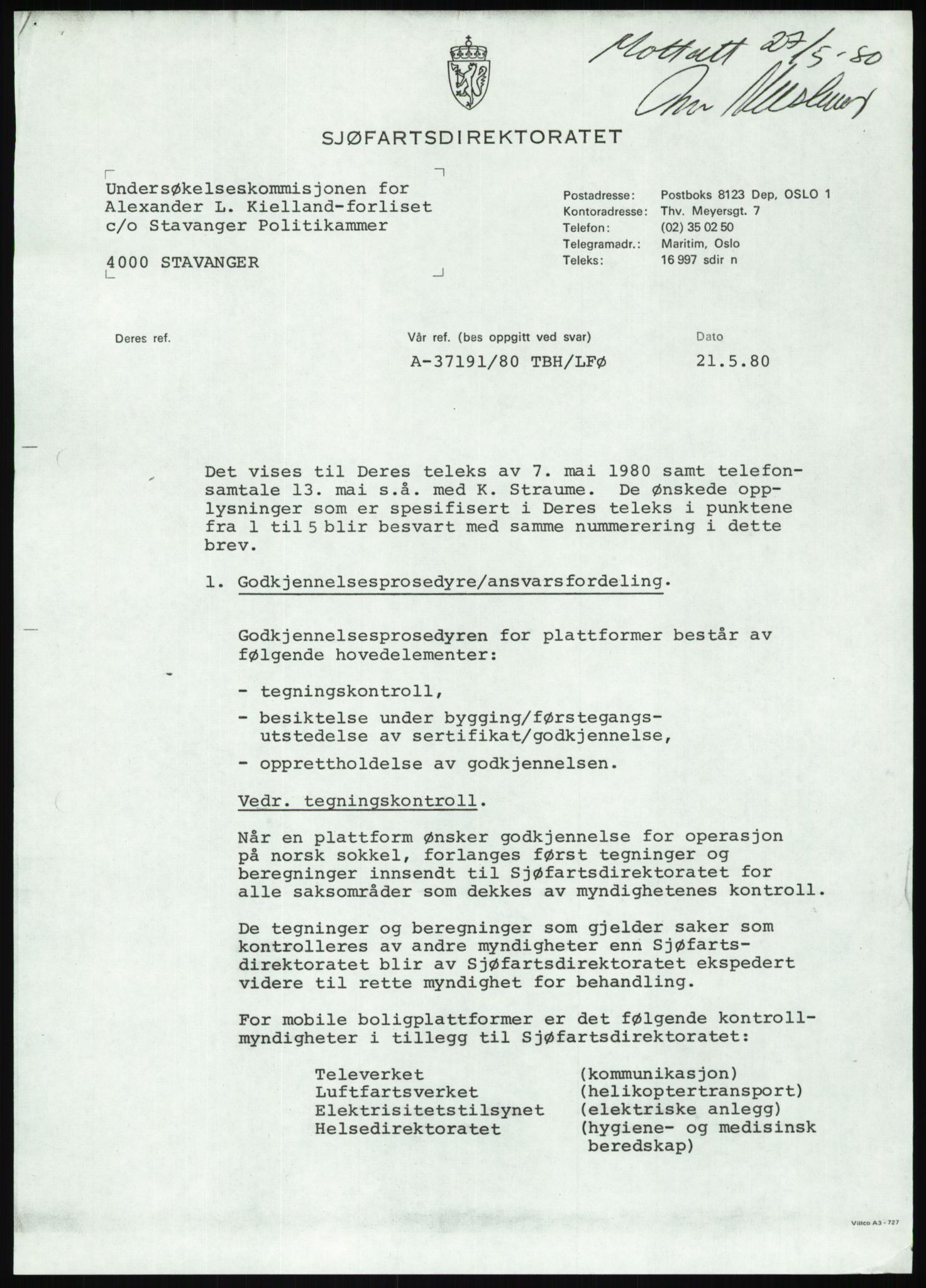 Justisdepartementet, Granskningskommisjonen ved Alexander Kielland-ulykken 27.3.1980, AV/RA-S-1165/D/L0012: H Sjøfartsdirektoratet/Skipskontrollen (Doku.liste + H1-H11, H13, H16-H22 av 52), 1980-1981, p. 194