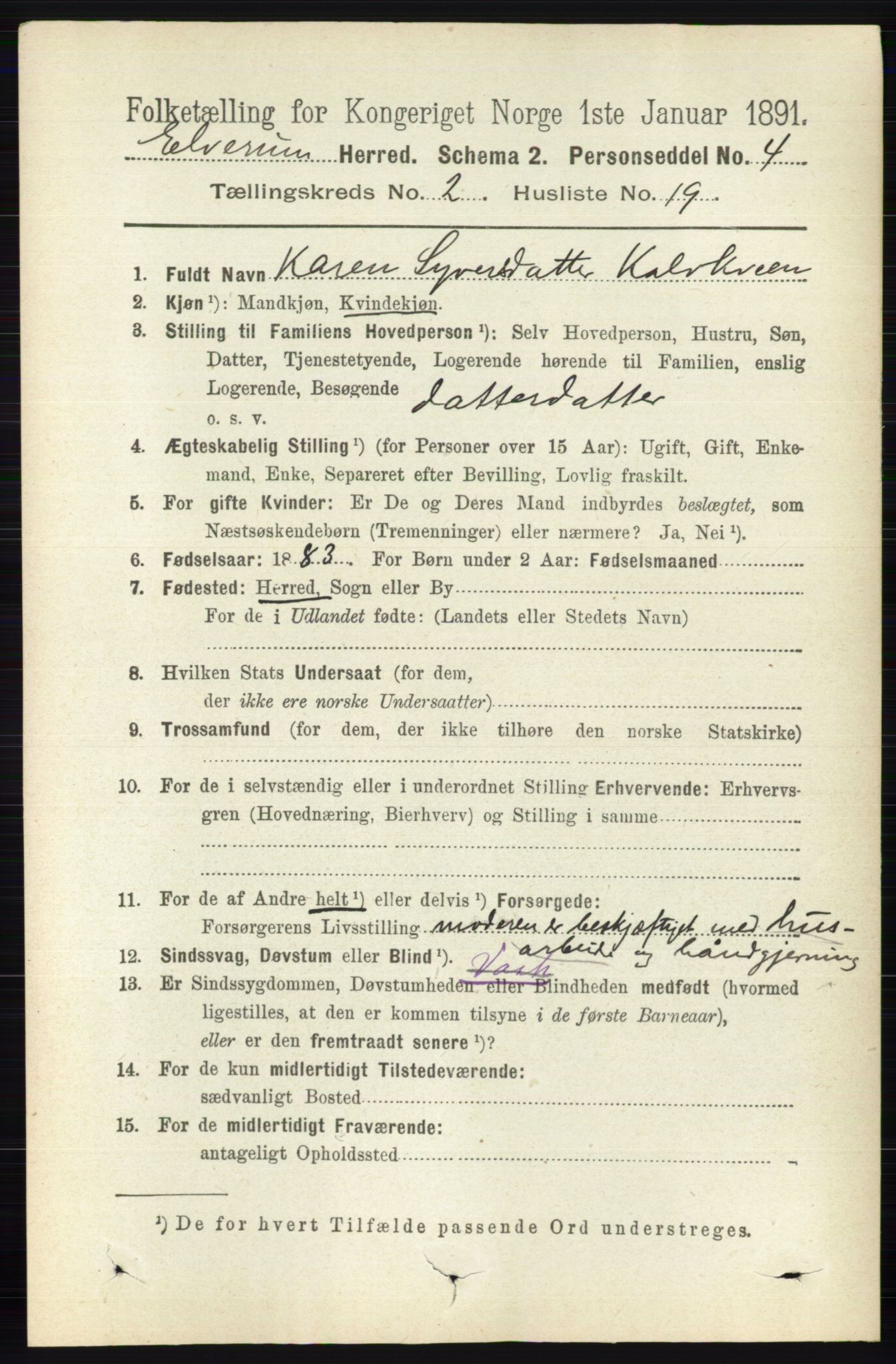 RA, 1891 census for 0427 Elverum, 1891, p. 1346