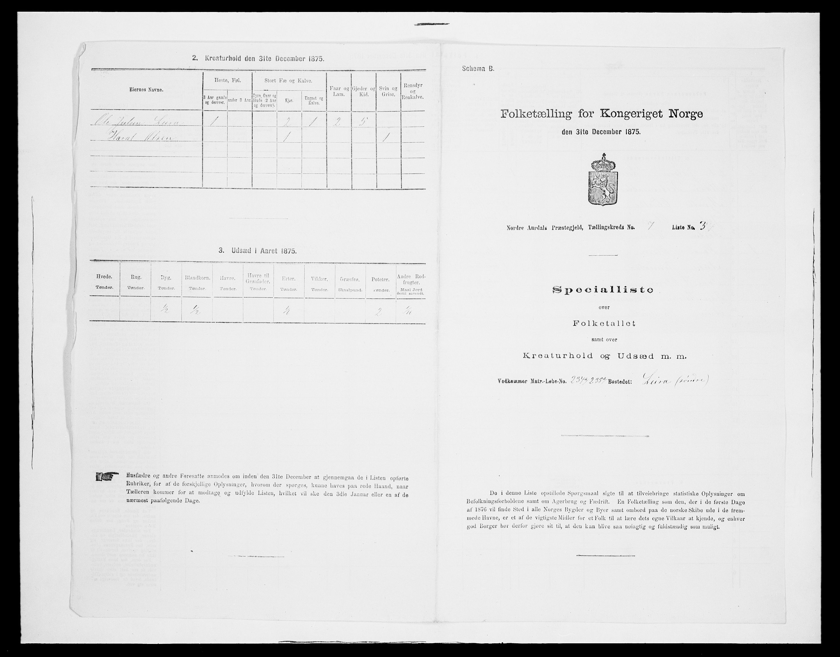 SAH, 1875 census for 0542P Nord-Aurdal, 1875, p. 1229