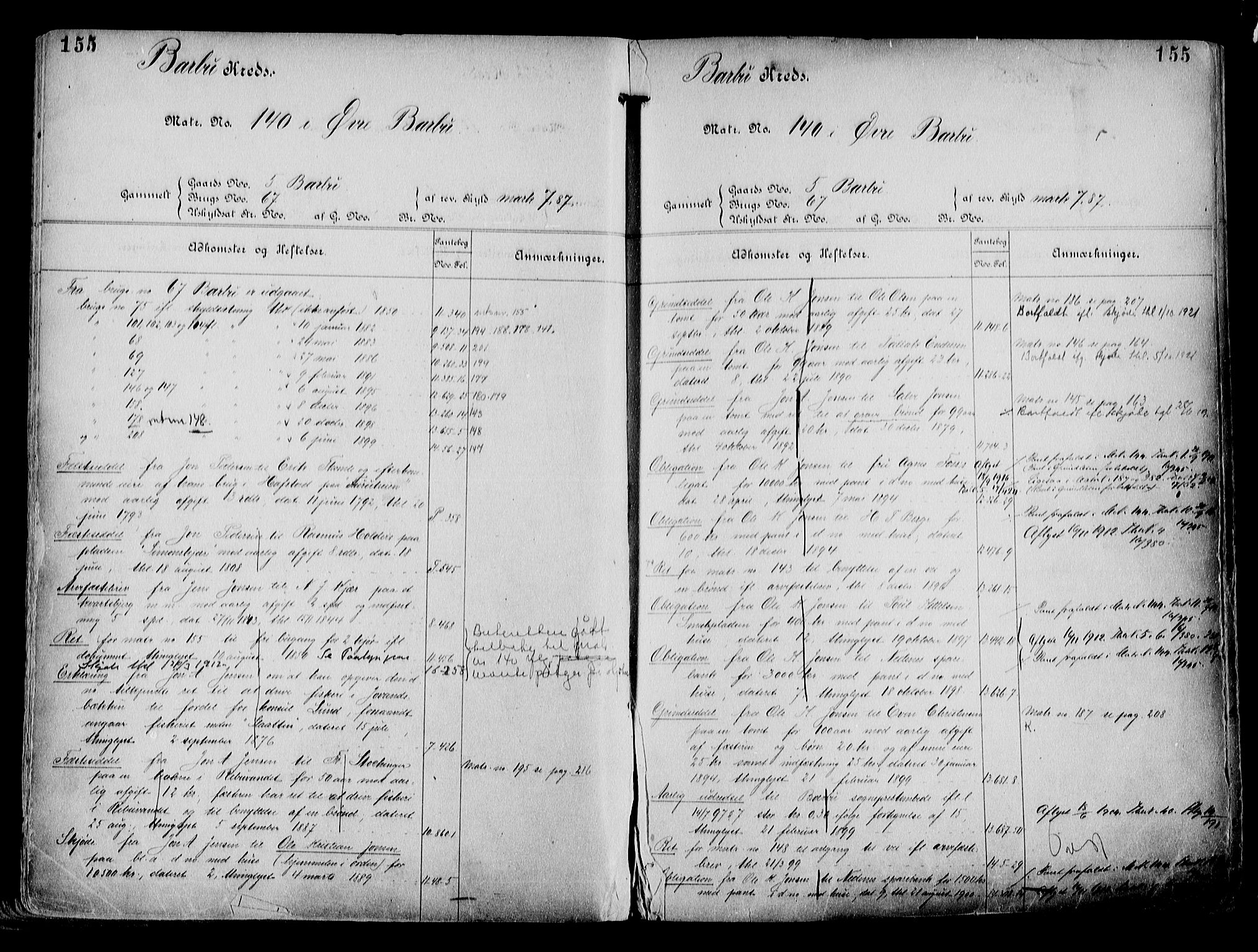 Arendal byfogd, AV/SAK-1222-0001/G/Ga/L0014: Mortgage register no. 12, 1865-1960, p. 155