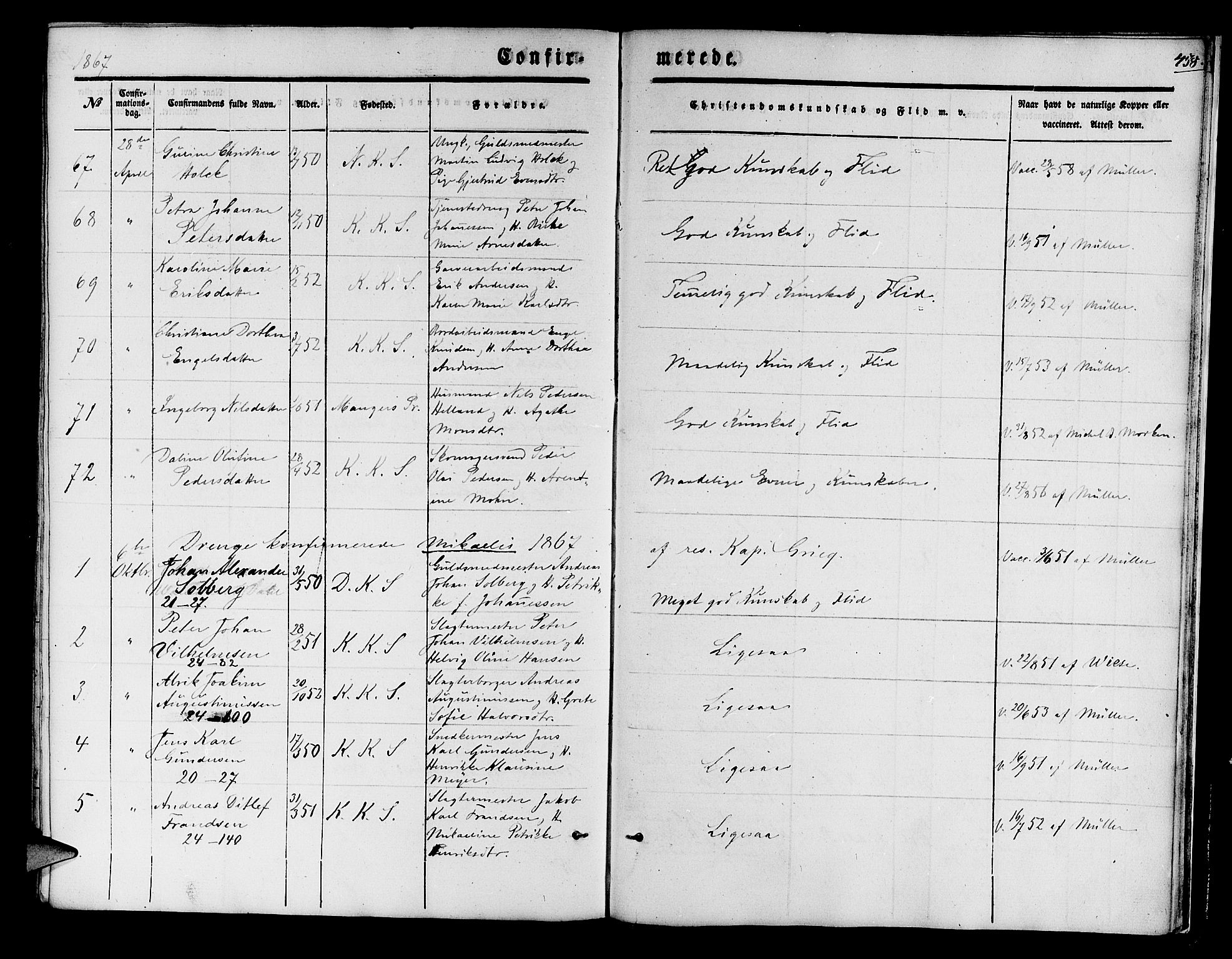 Korskirken sokneprestembete, AV/SAB-A-76101/H/Hab: Parish register (copy) no. C 1, 1839-1868, p. 458