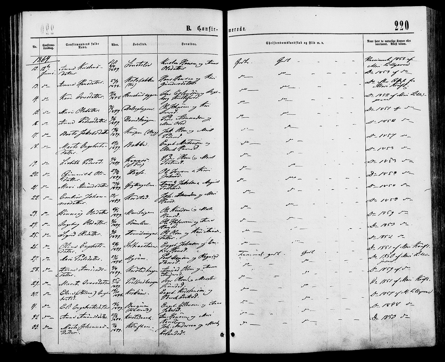 Sør-Fron prestekontor, SAH/PREST-010/H/Ha/Haa/L0002: Parish register (official) no. 2, 1864-1880, p. 220