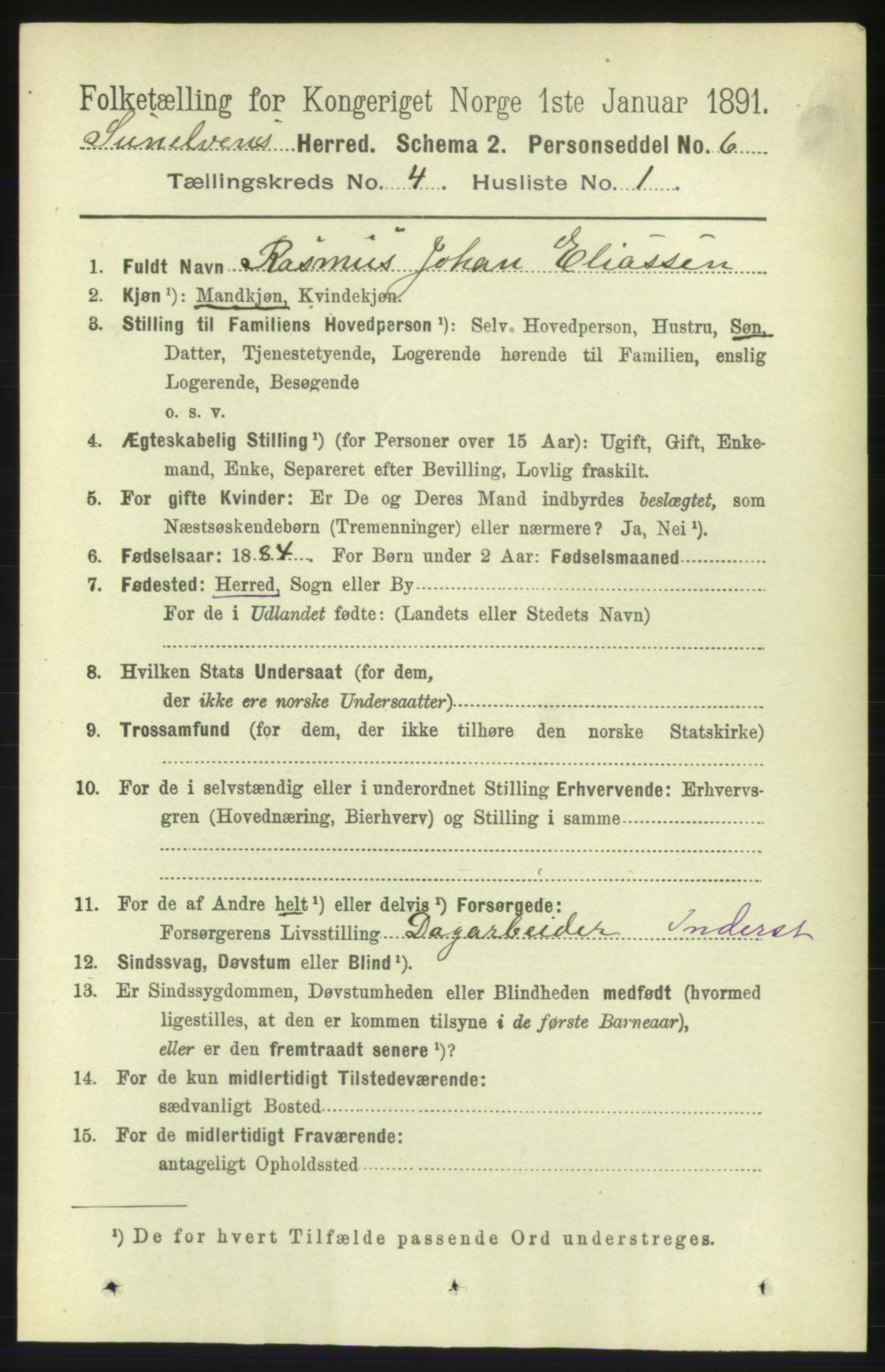 RA, 1891 census for 1523 Sunnylven, 1891, p. 876