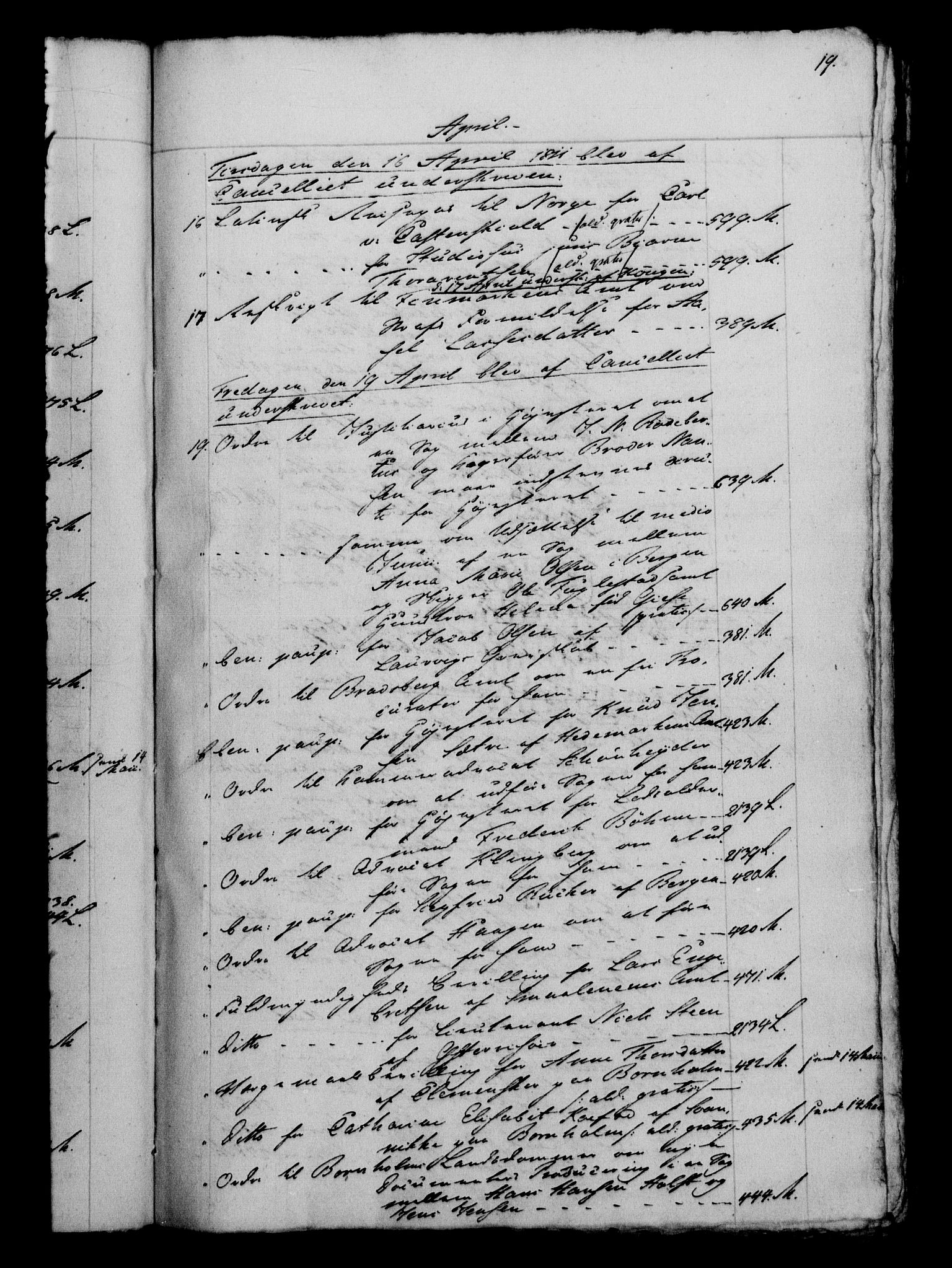 Danske Kanselli 1800-1814, RA/EA-3024/H/Hf/Hfb/Hfbc/L0012: Underskrivelsesbok m. register, 1811, p. 19