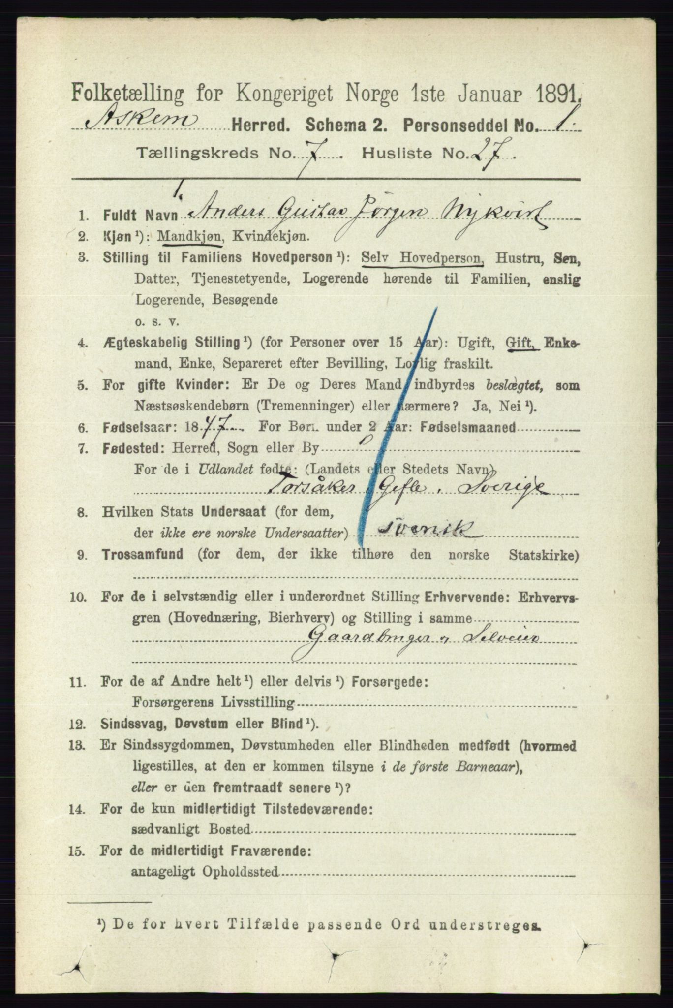 RA, 1891 census for 0124 Askim, 1891, p. 1164