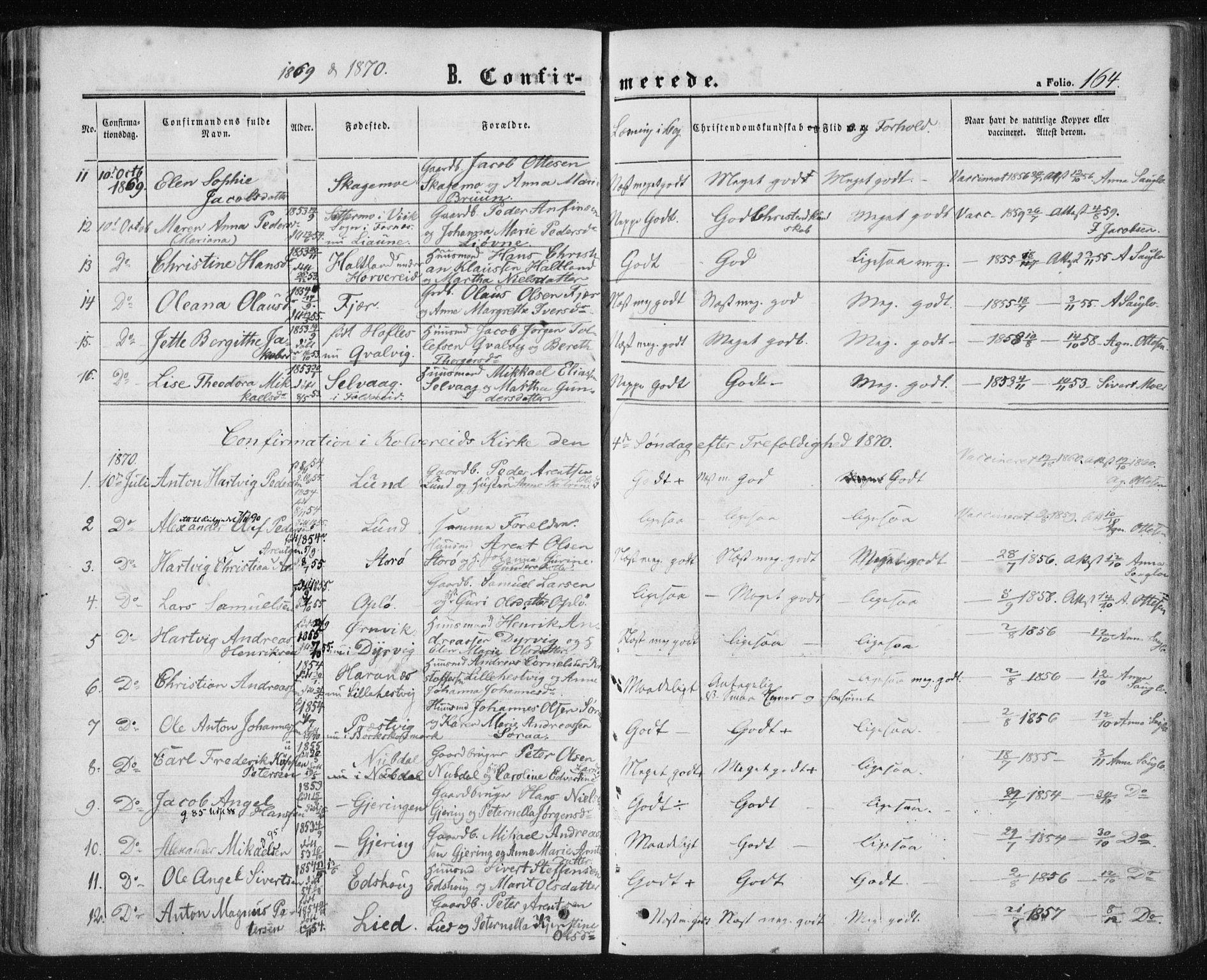 Ministerialprotokoller, klokkerbøker og fødselsregistre - Nord-Trøndelag, AV/SAT-A-1458/780/L0641: Parish register (official) no. 780A06, 1857-1874, p. 164