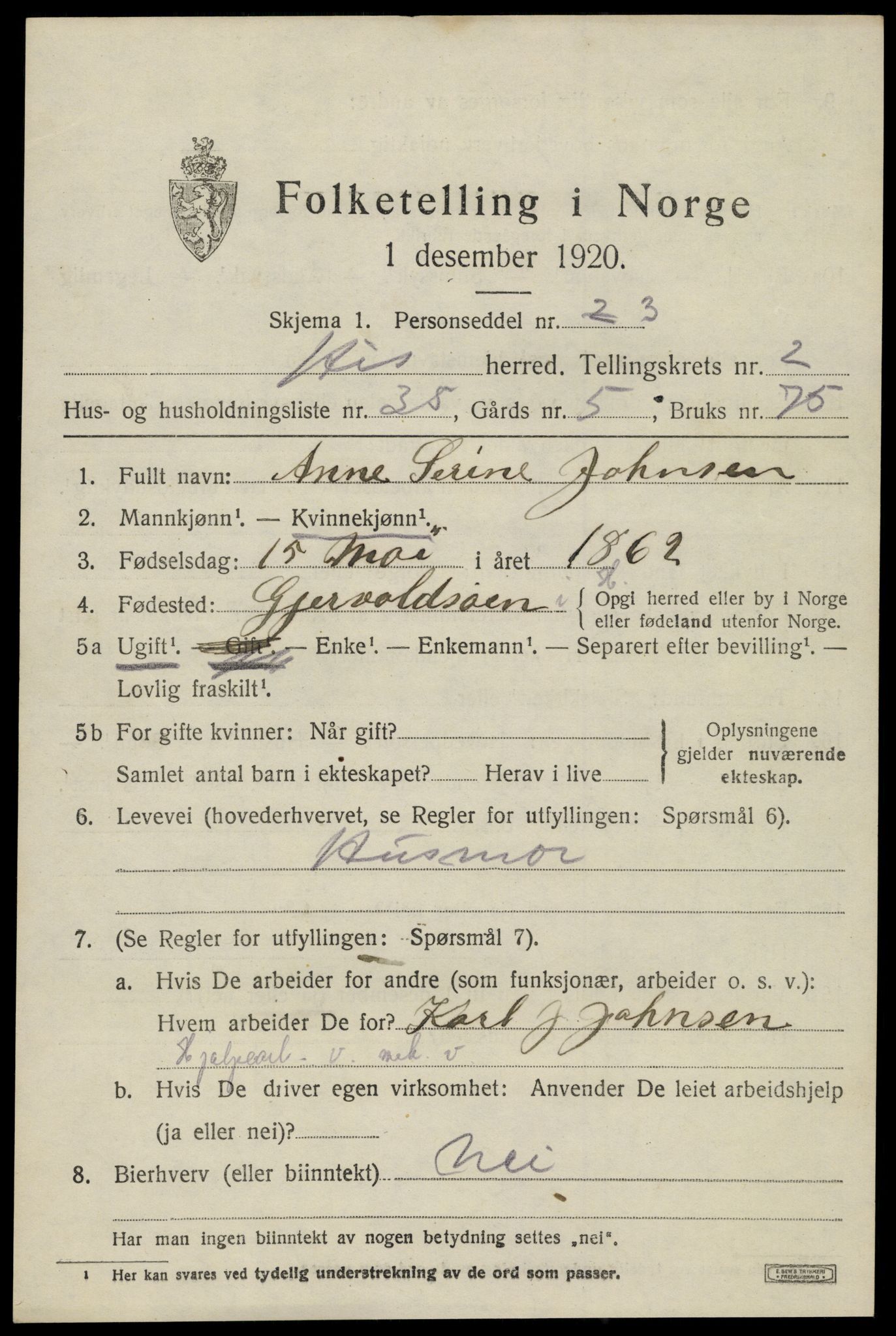 SAK, 1920 census for Hisøy, 1920, p. 2780